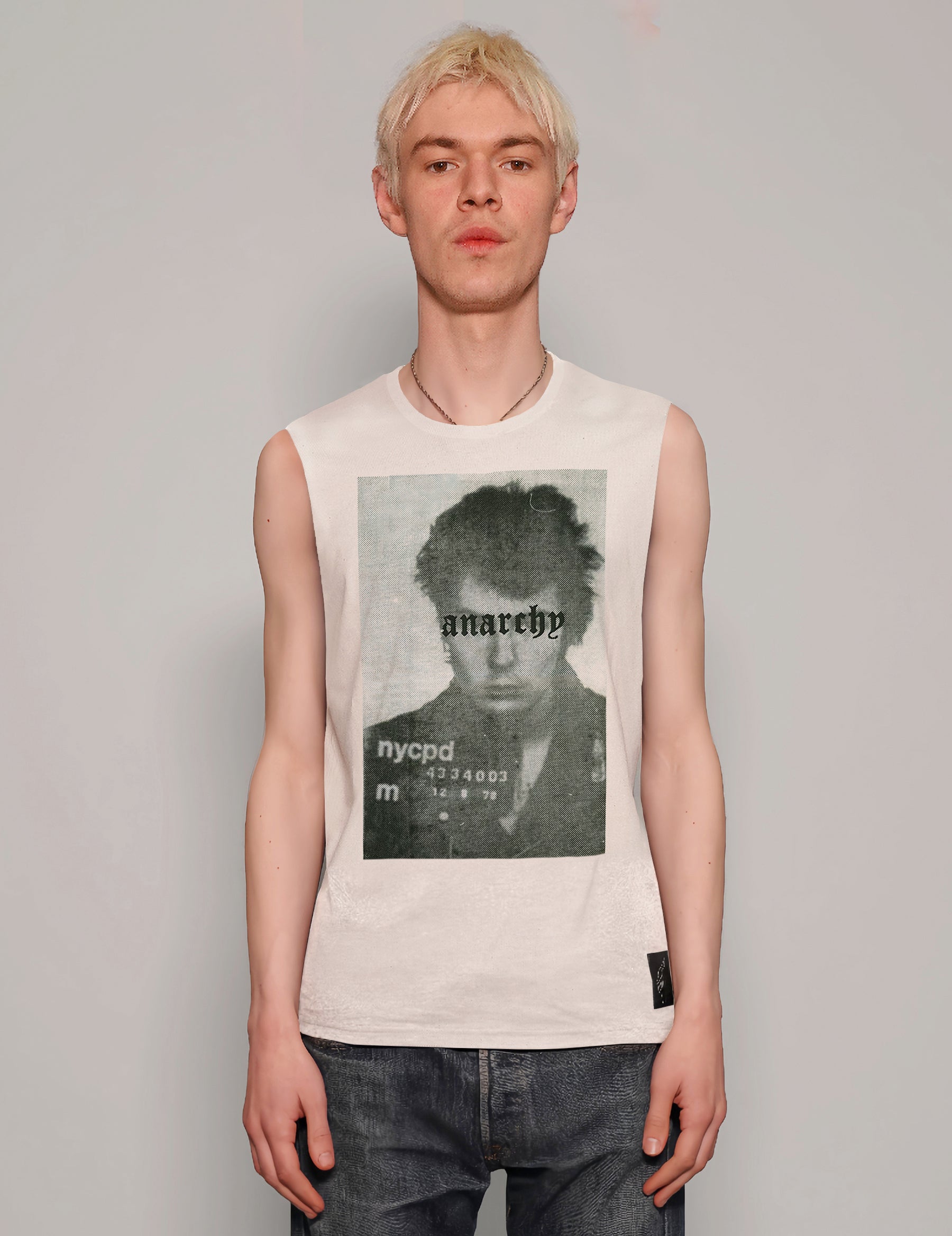 Men's Graphic T-Shirt Vest with Sid Vicious Print in White | Stuart Trevor
