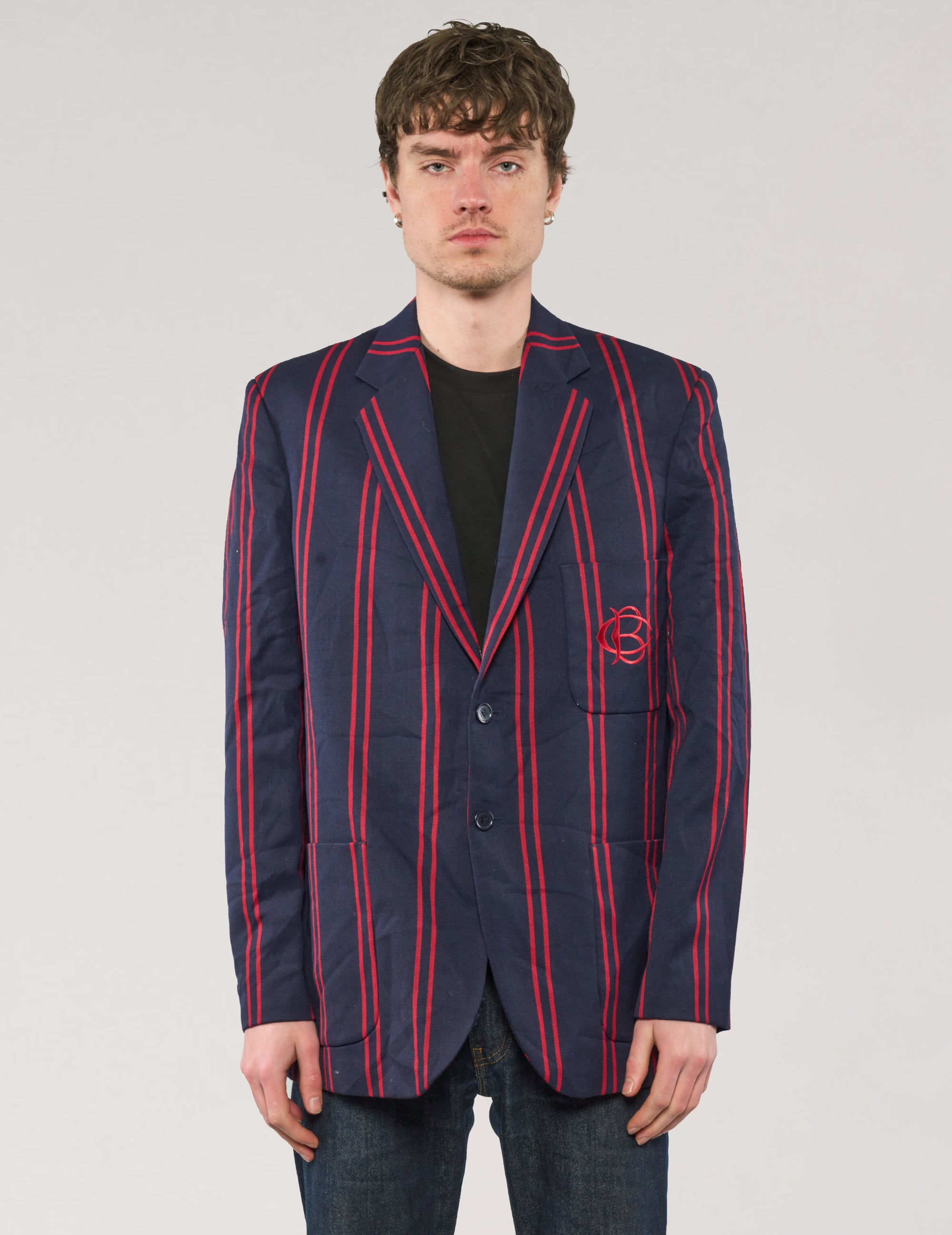Navy Red Striped Boating Blazer