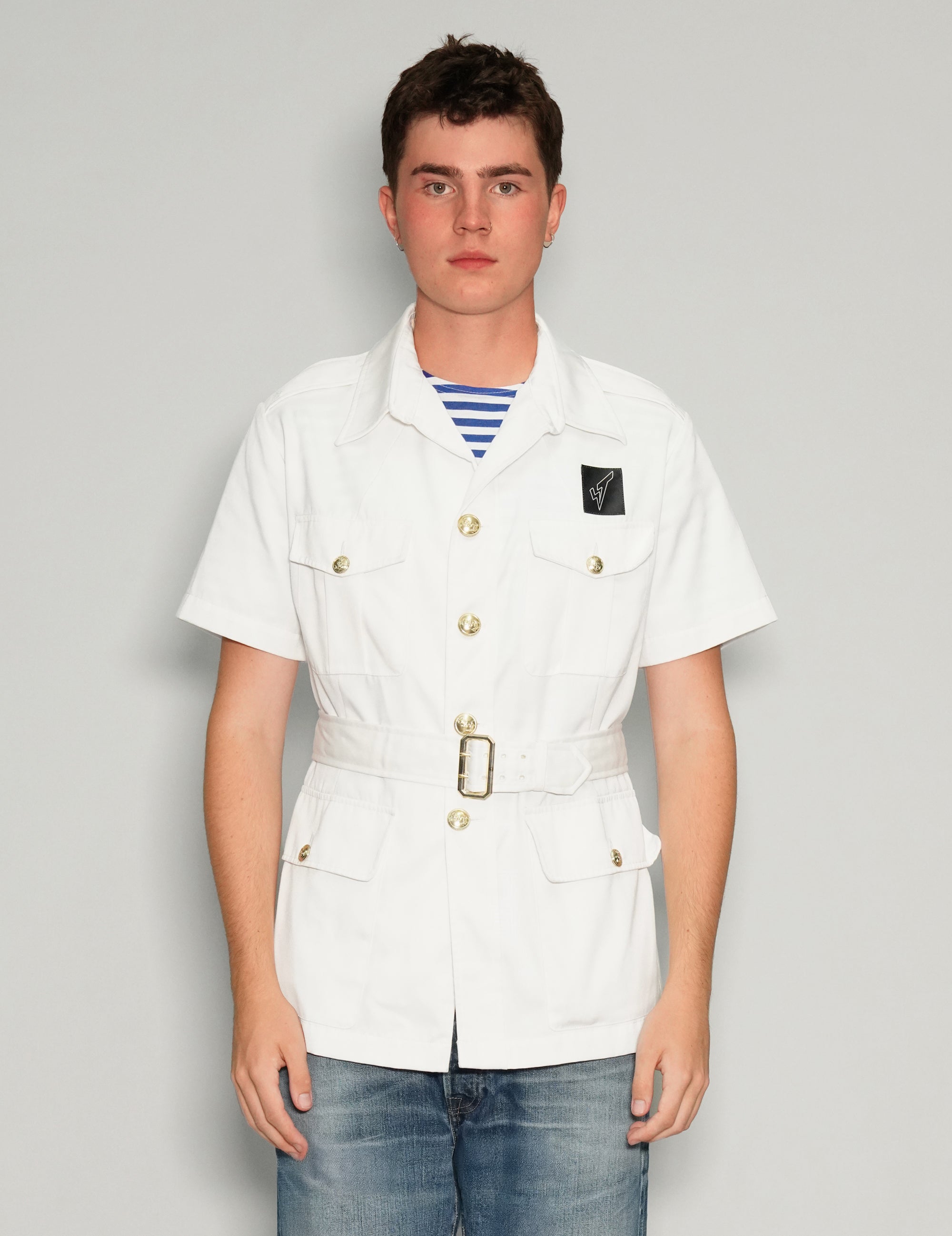 Men's Vintage Military Army Shirt in White | Stuart Trevor