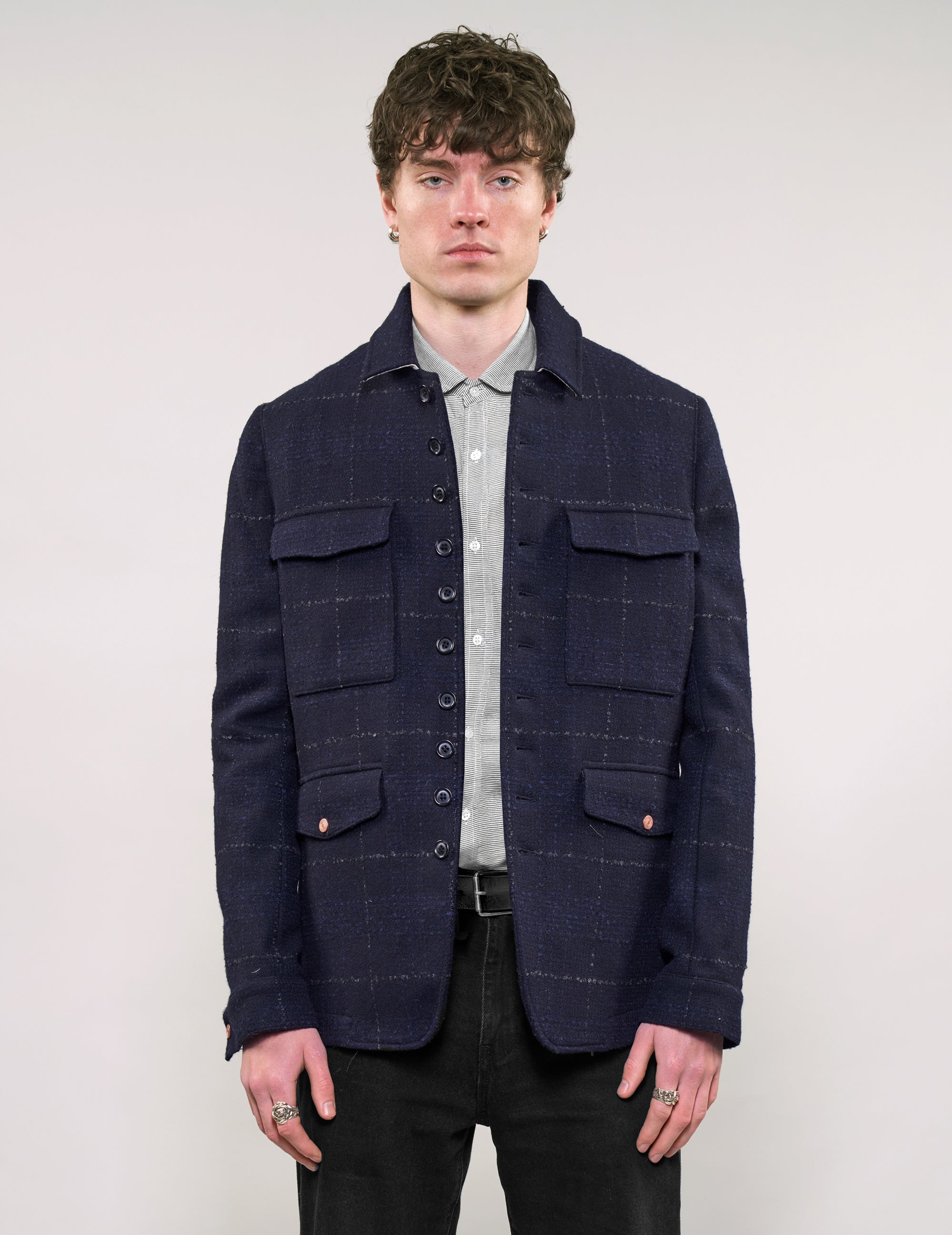 IMMORTAL Monaco Car Coat - Bouclé Windowpane Navy Check
