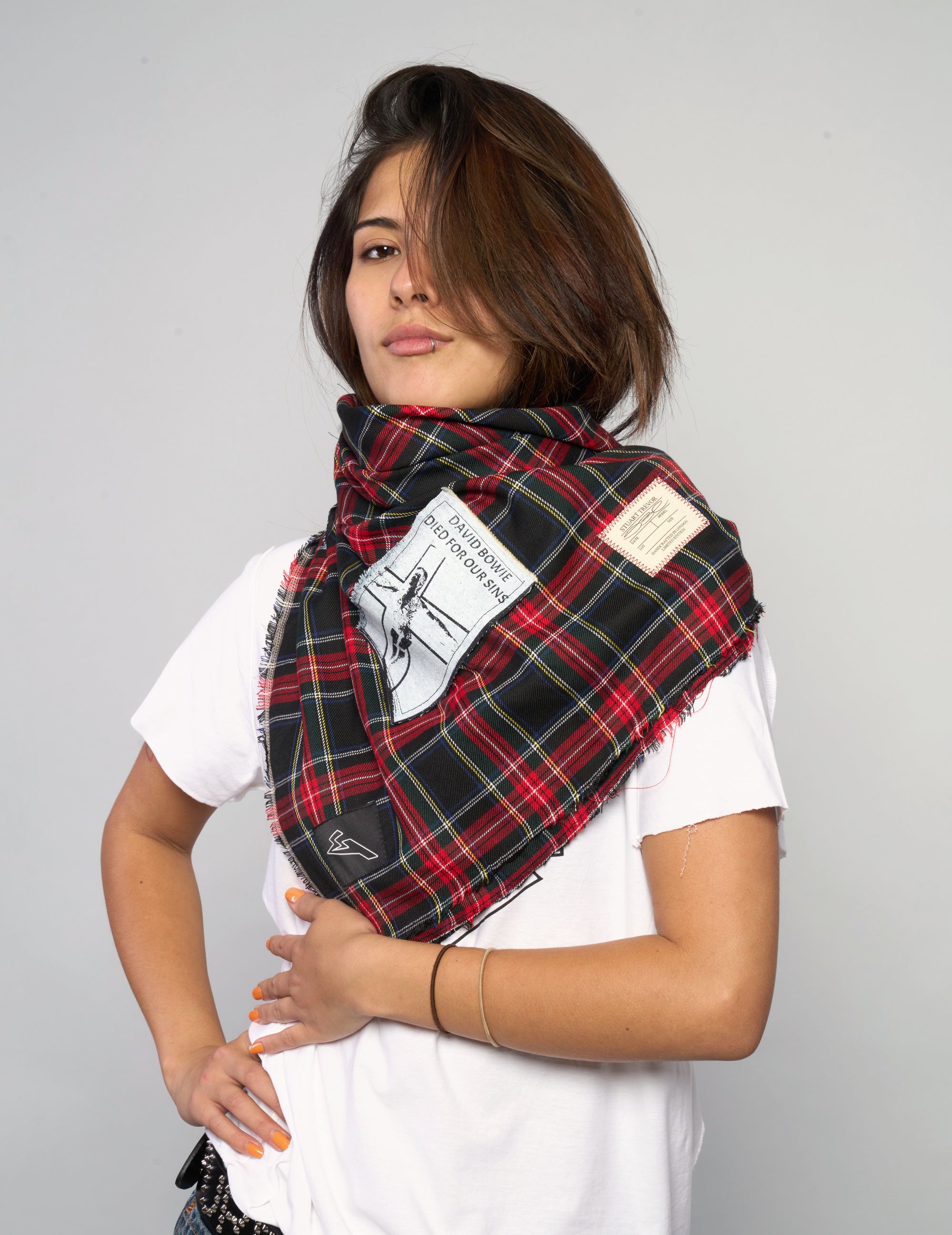 The Riot Patched Scarf in Black & Red Tartan