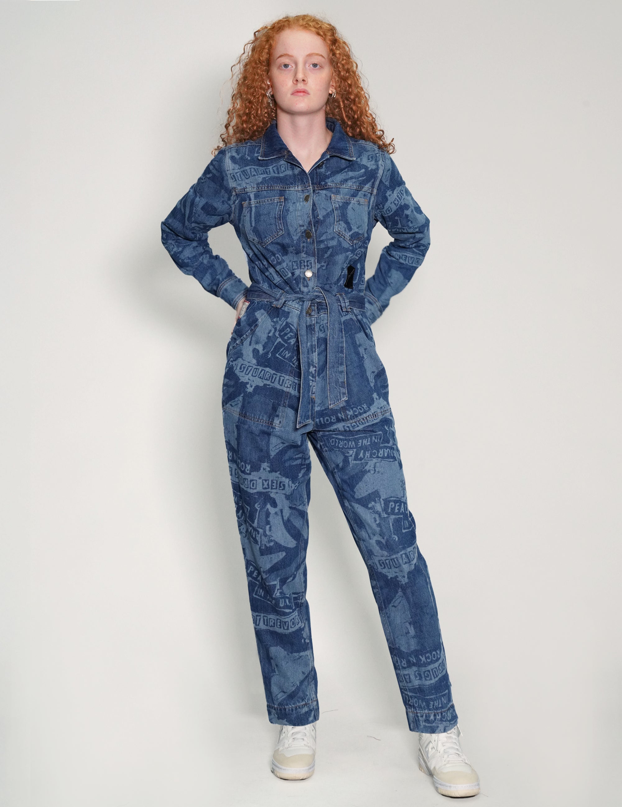 Women's Vintage Denim Jumpsuit with Laser Print | Stuart Trevor