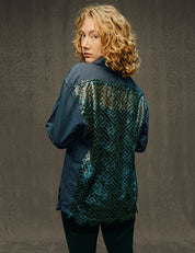 Party Back Shirt - Blue Lace Art-Deco Sequin