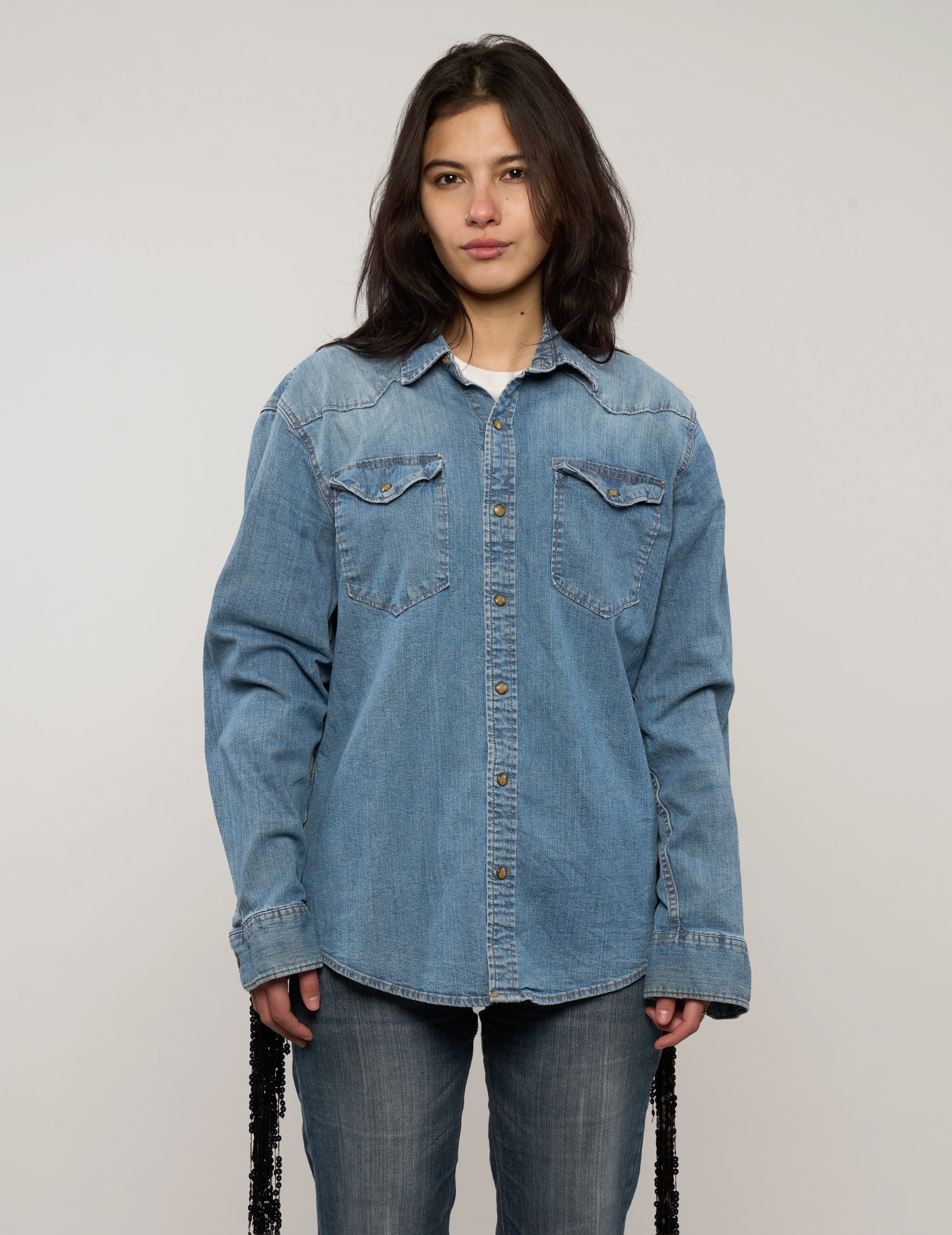 Party Back Sequinned Tassel Denim Shirt