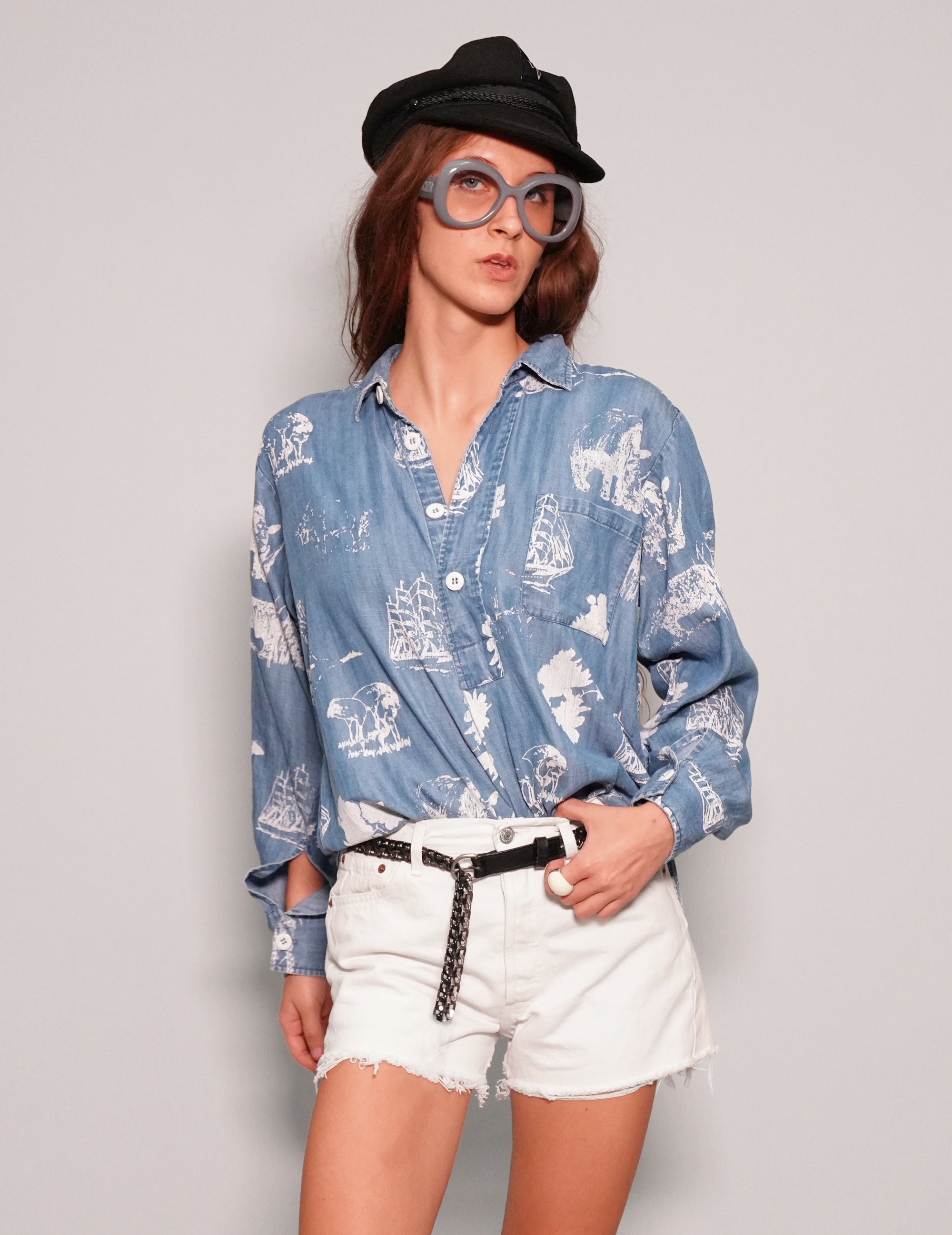 Chemise en jean à imprimé safari