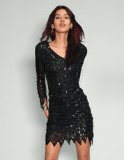 Hand Beaded and Sequinned Evening Dress - Black