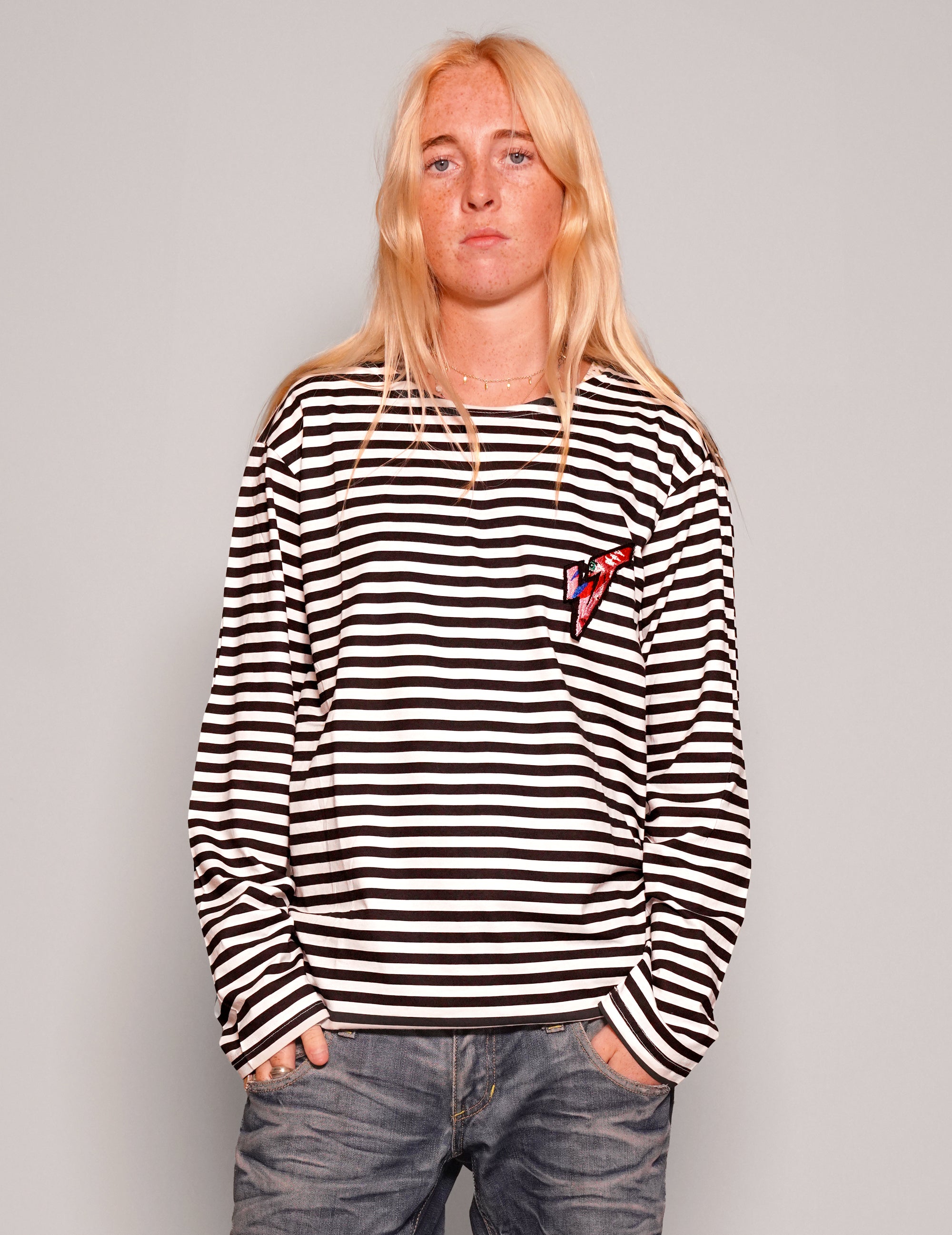 Vintage Naval T-Shirt in Black Stripe with Embroidered Logo