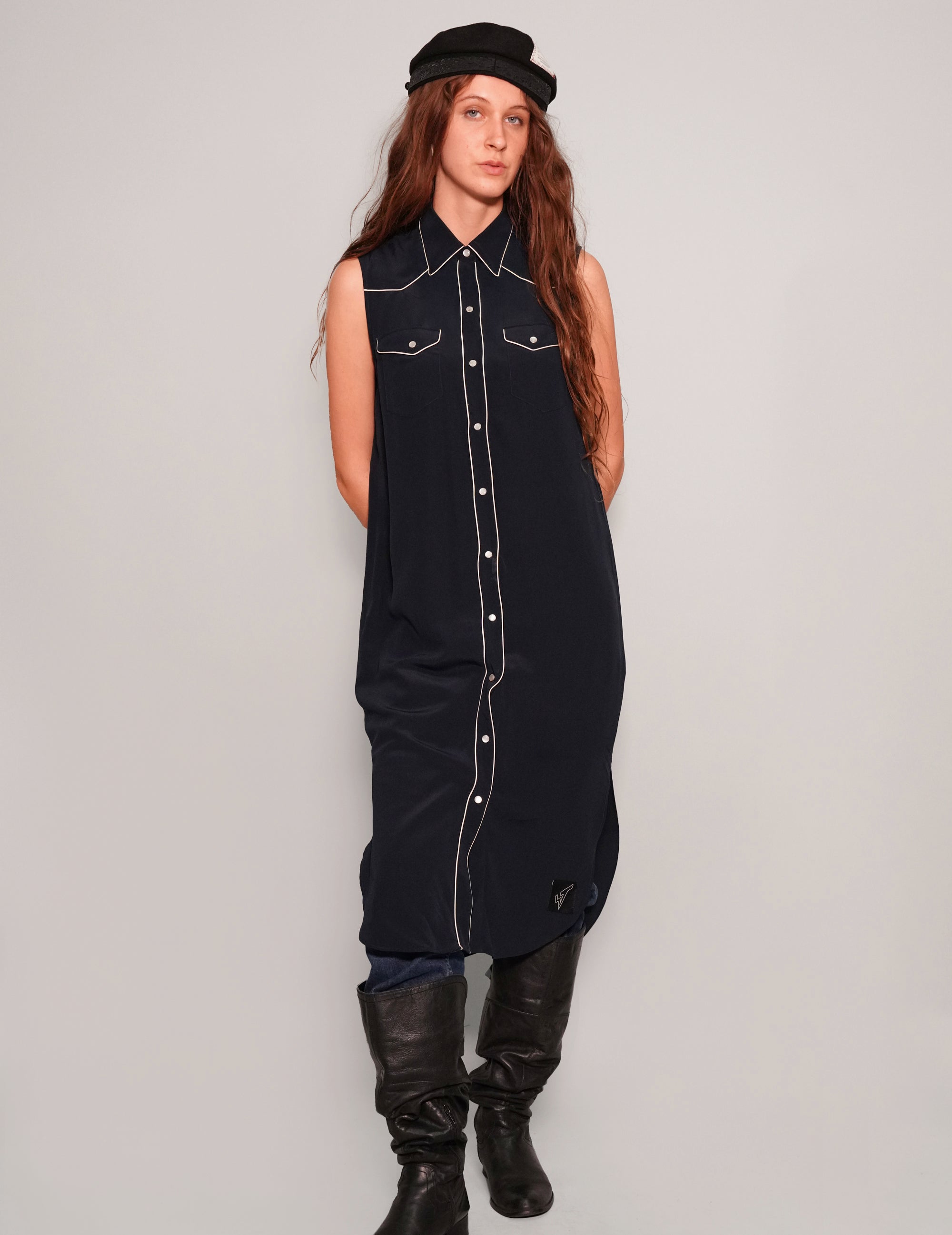 Women's Vintage Sleeveless Shirt Maxi Dress in Black | Stuart Trevor