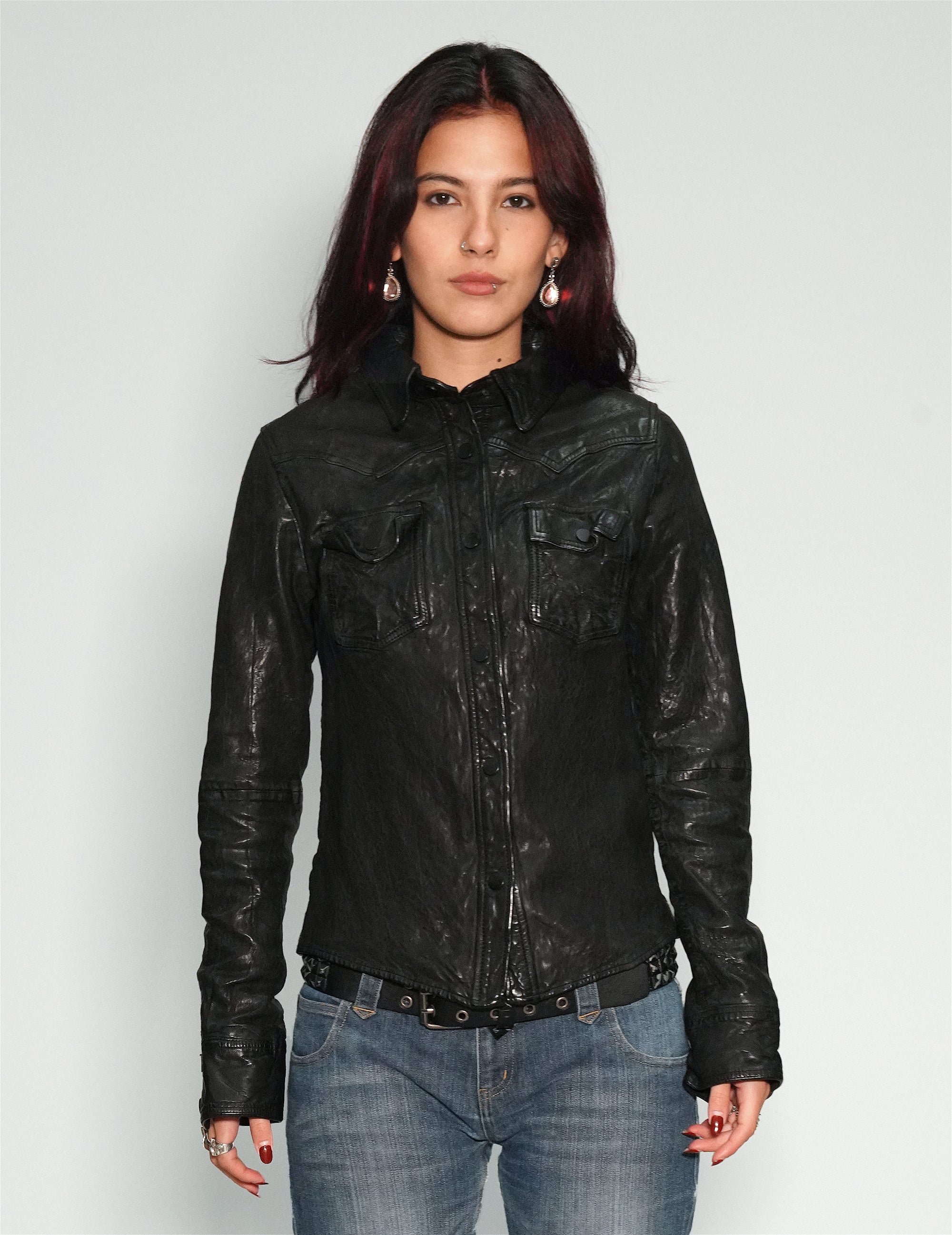 'Peace' Laser Printed Leather Jacket