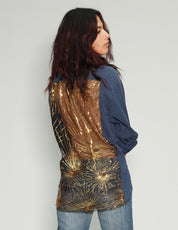 Party Back Shirt - Gold Sequin - Blue Cotton
