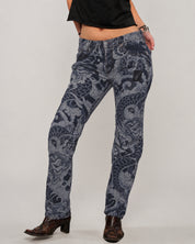Dragon Tattoo Laser Print Jeans - Dark Denim