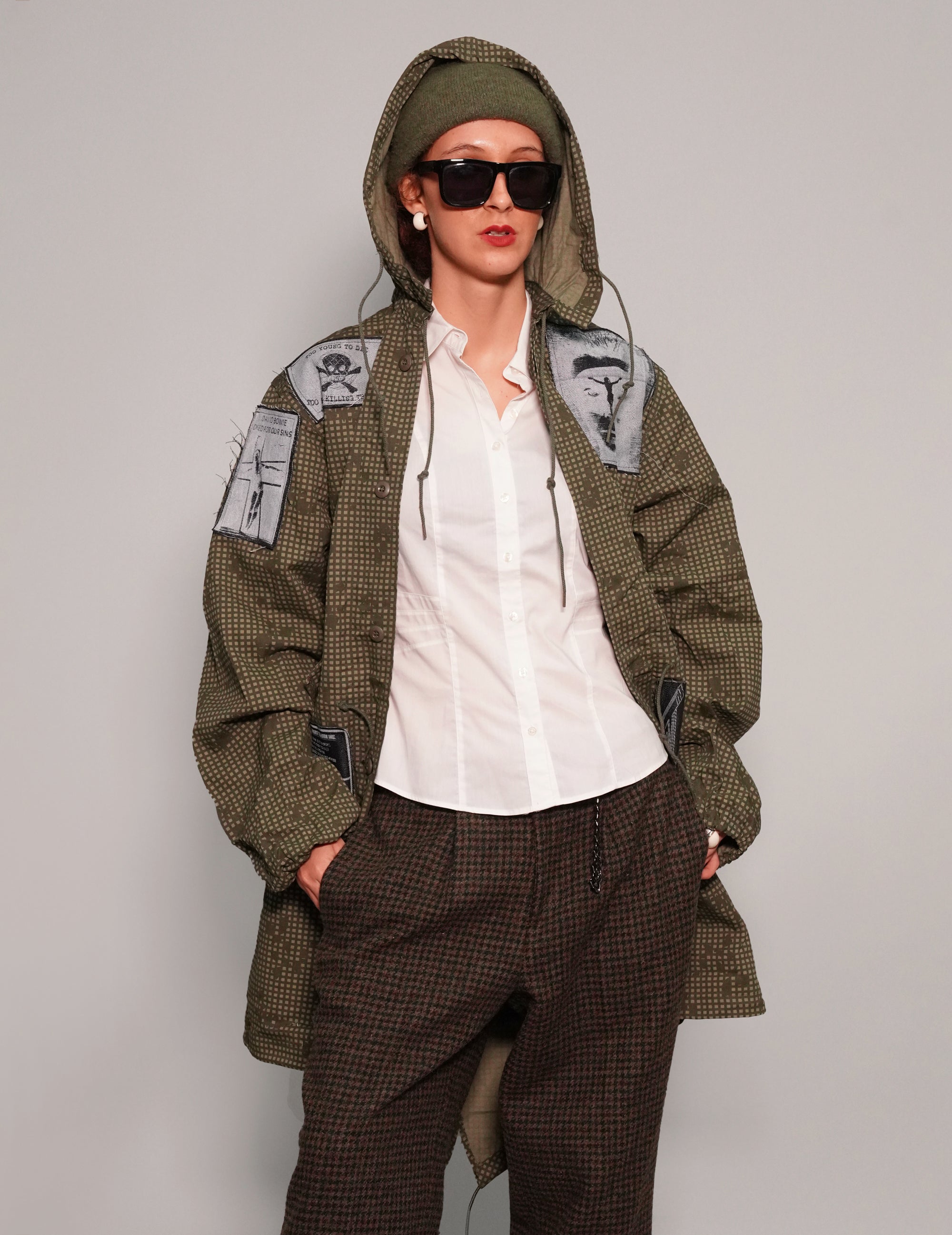 Women's Green Camo Parka Jacket with Patches | Stuart Trevor