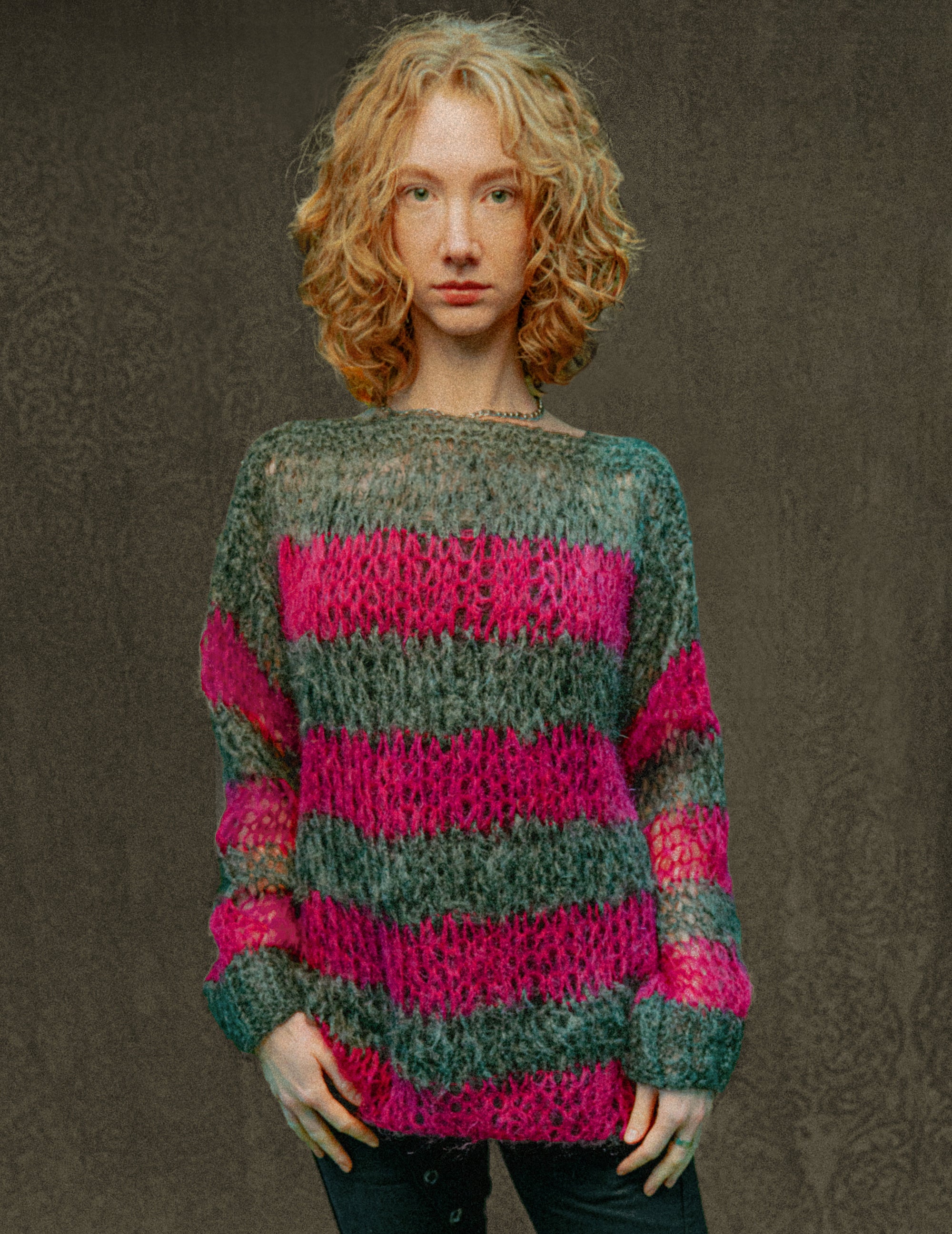 "PISTOLS" Mohair Hand knits - Pink & Grey