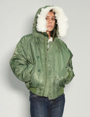 Zipped Hooded Flying Jacket in Green