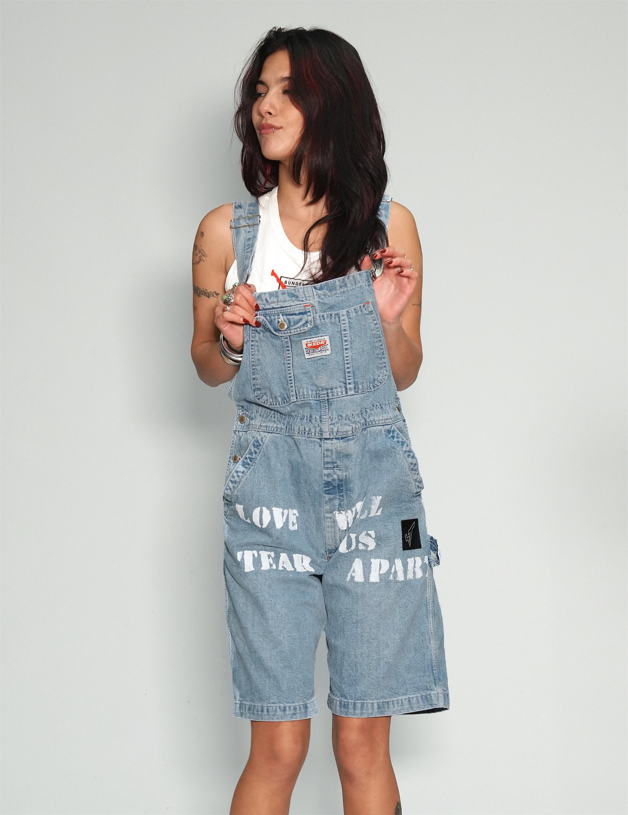 'Love Will Tear Us Apart' Dungaree Shorts
