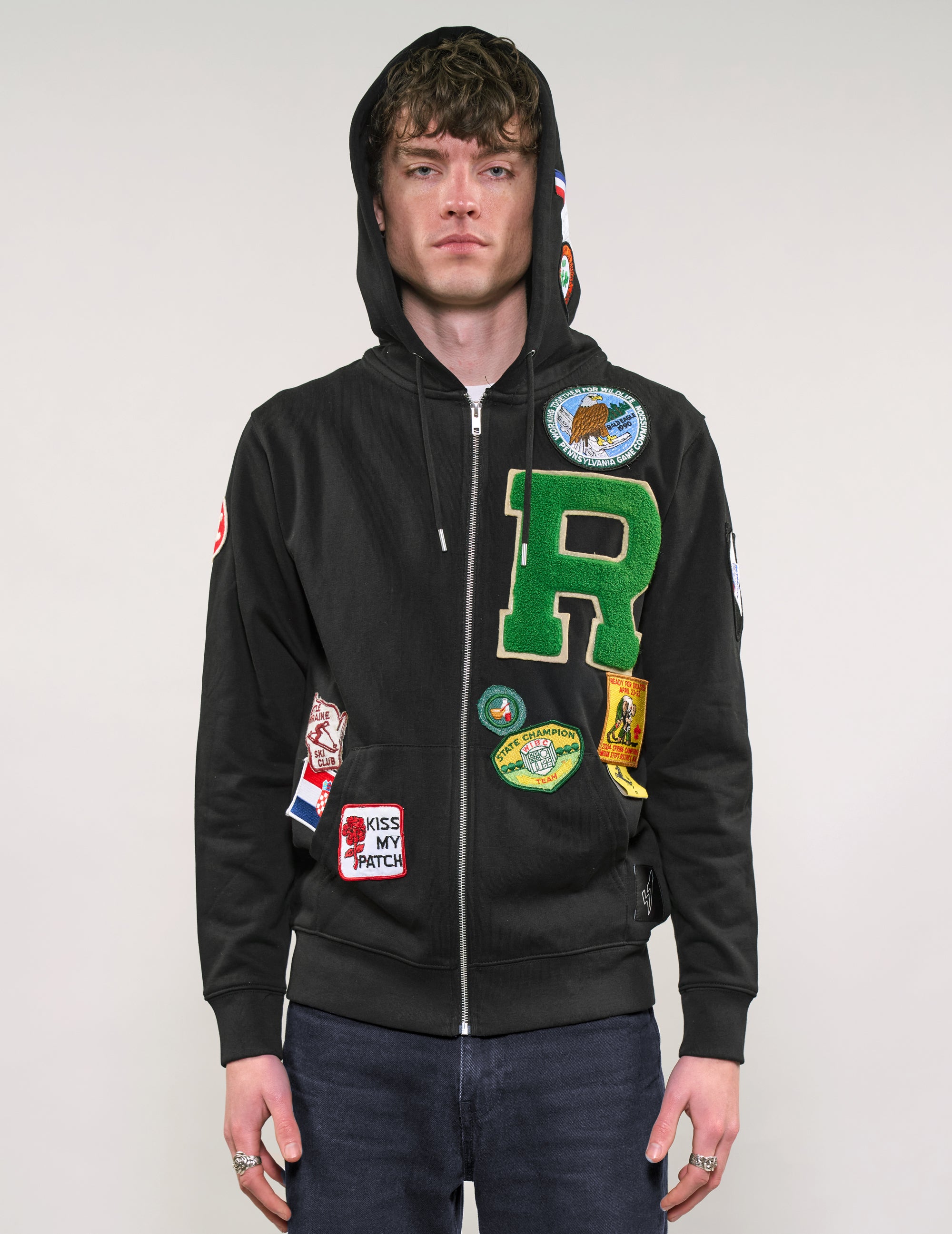 Limited Edition Patched Zip Hoodie in Black