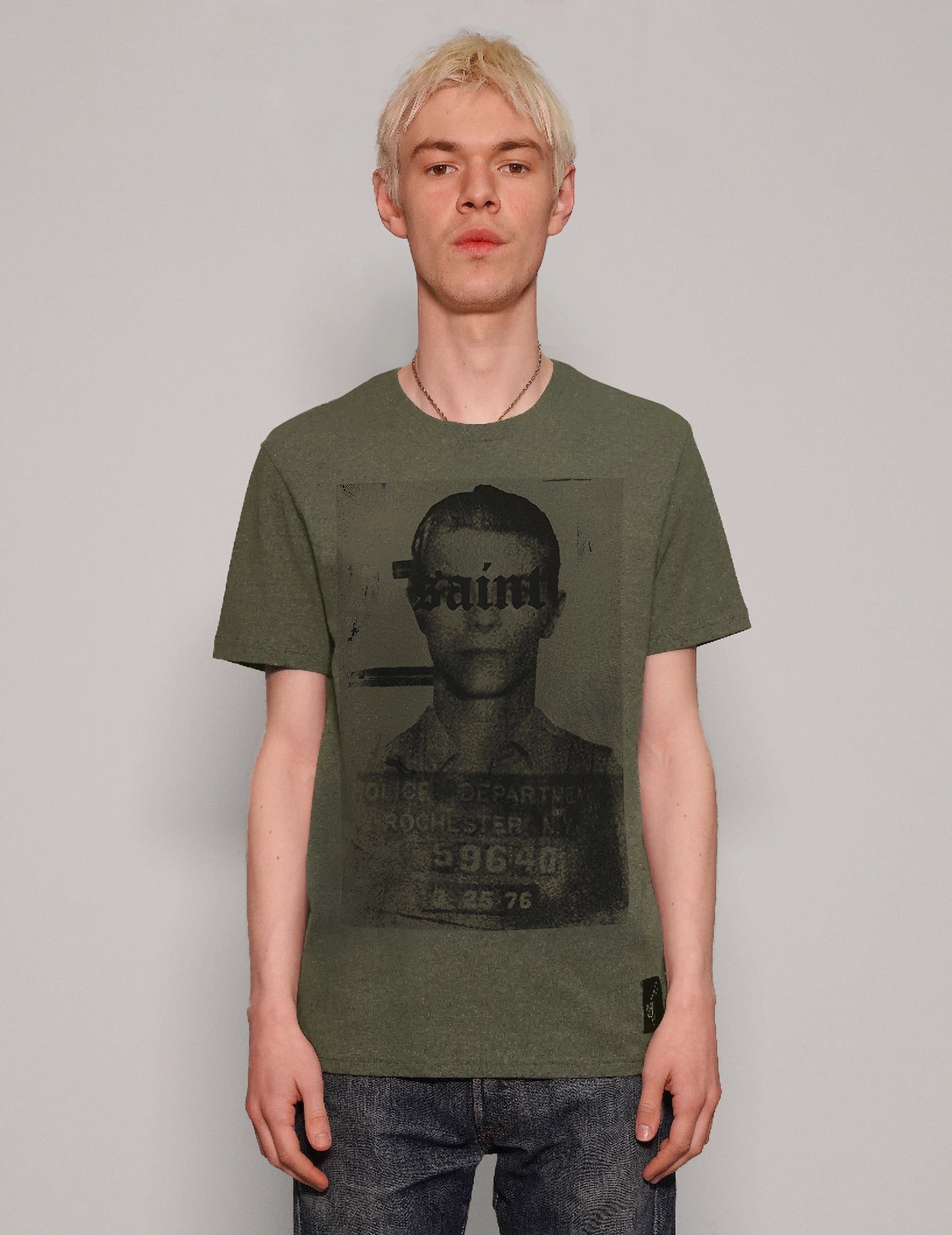 Men's Graphic T-Shirt with David Bowie Print in Khaki Green | Stuart Trevor