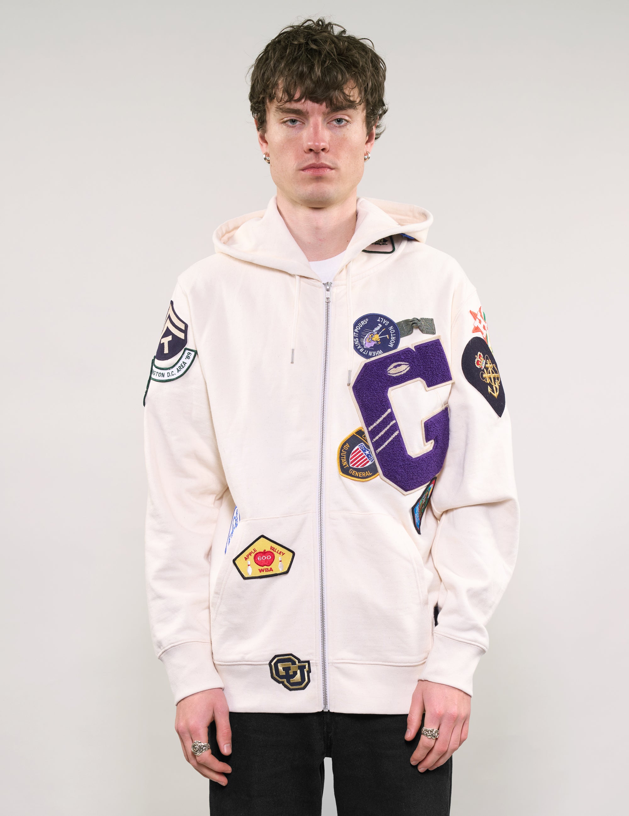 LIMITED EDITION Patched Zip Hoodie in Ecru