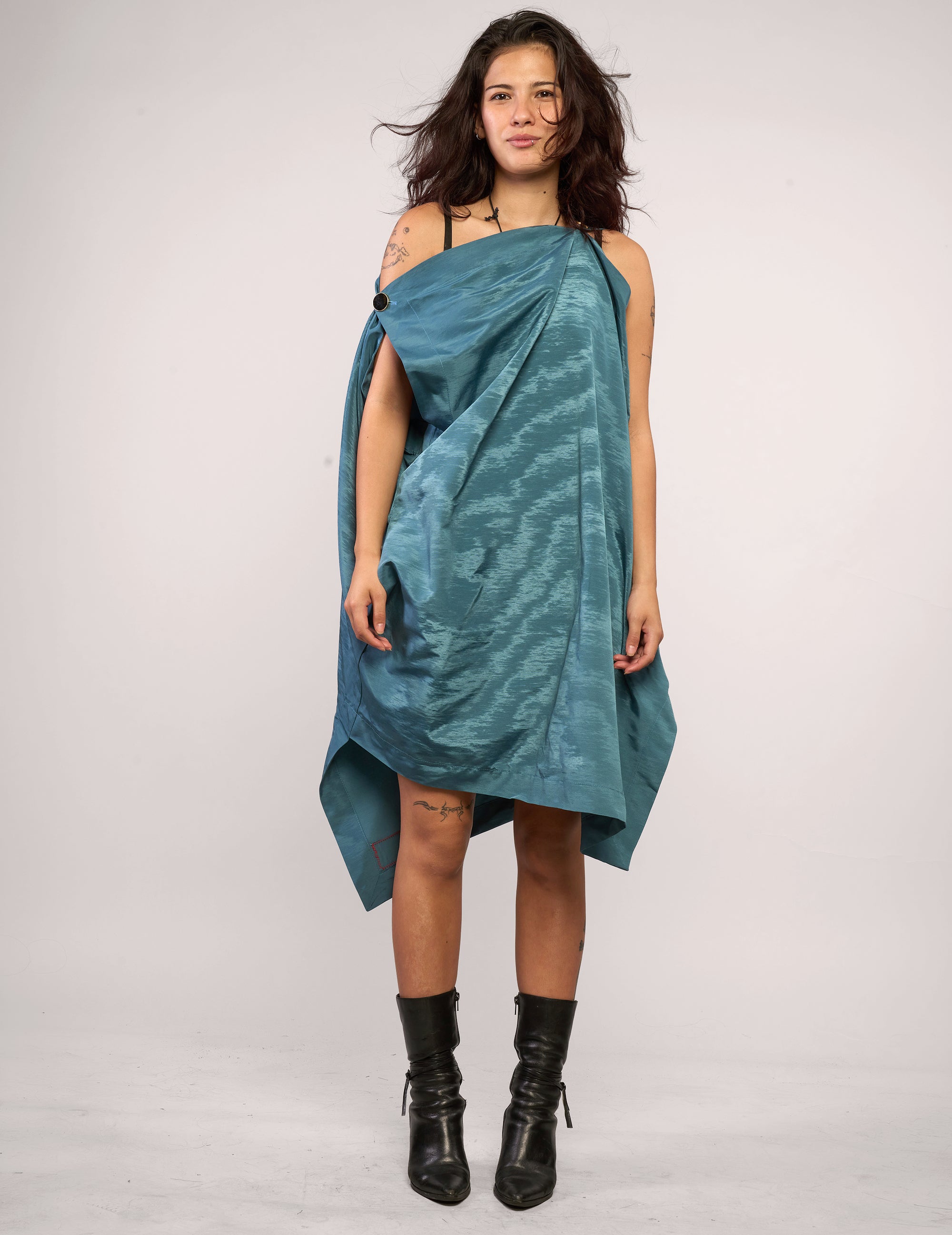 The Pirate Dress – Teal Crinkle Taffeta