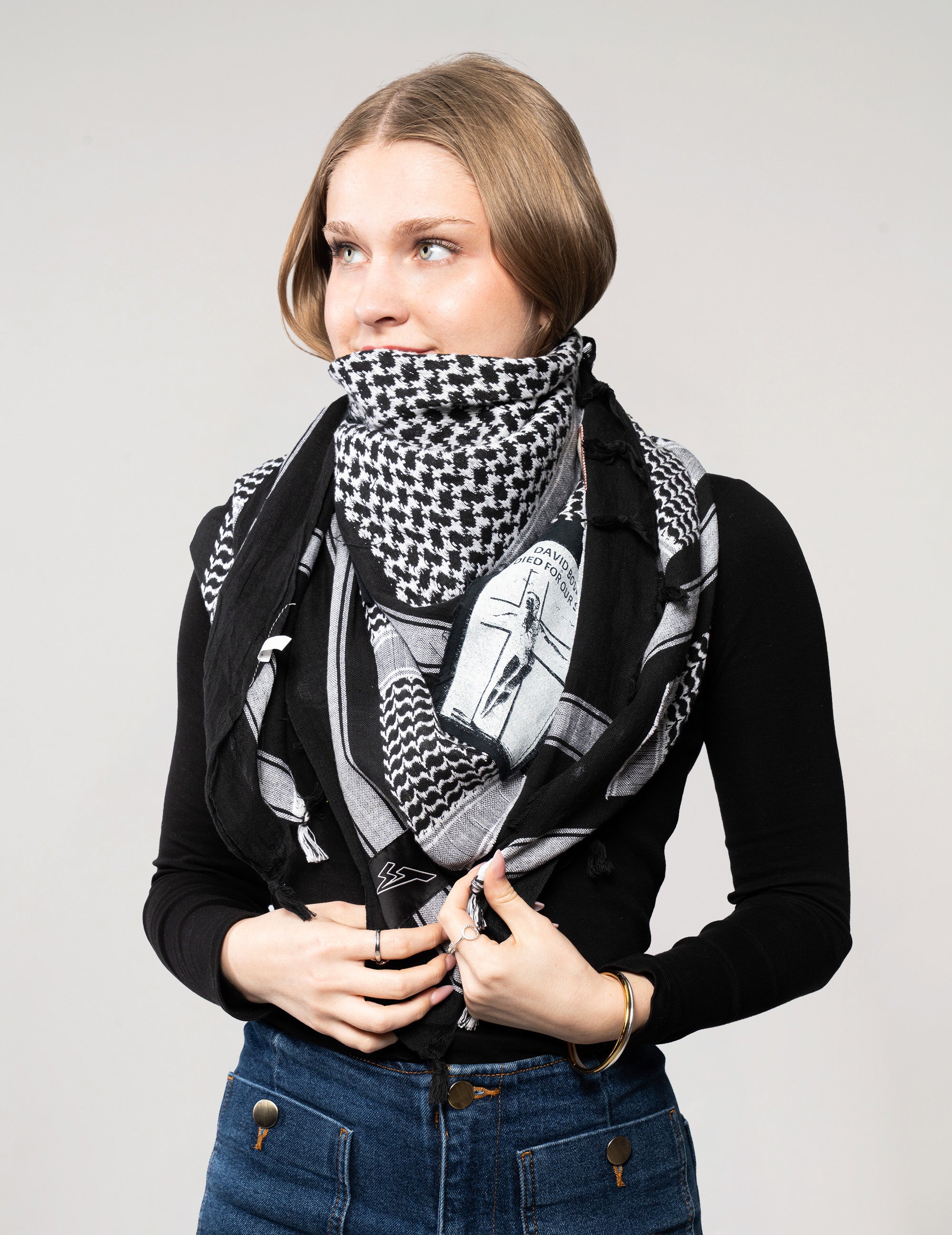 The Riot Patched Scarf in Black & White
