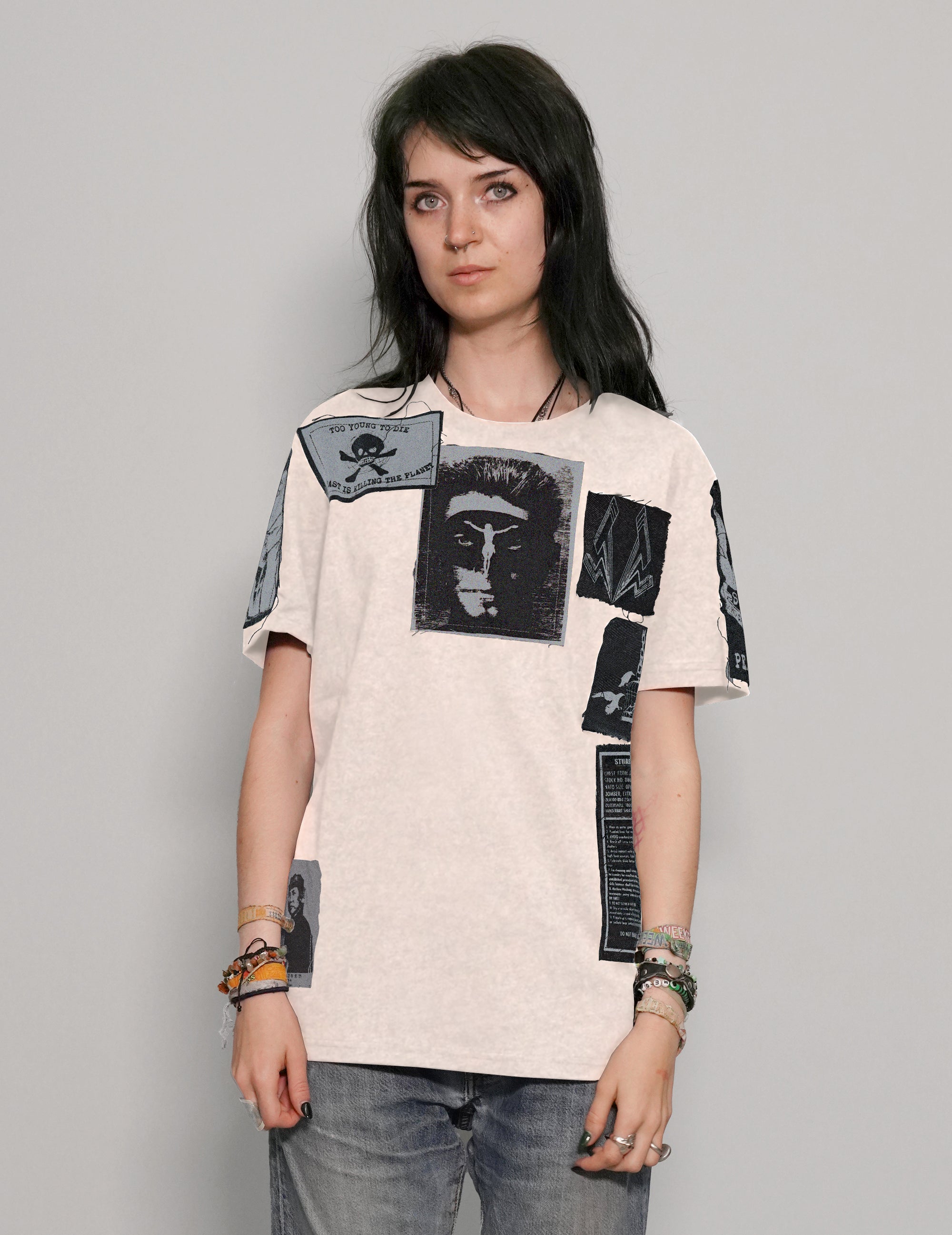 'Saint' Multipatch T-Shirt in Ecru