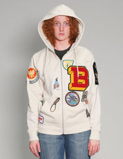 Patched Zip Hoodie in Ecru