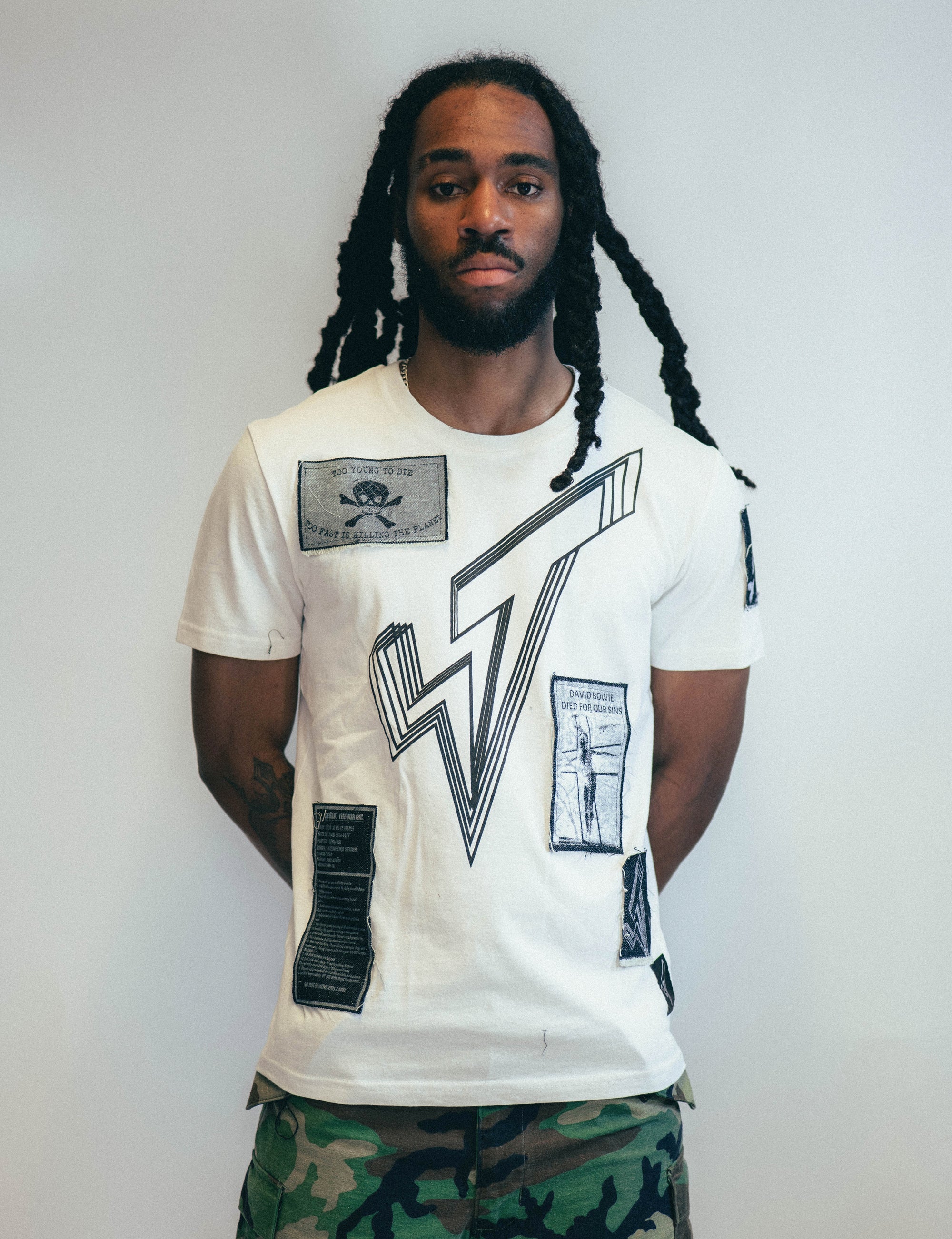 Bowie inspired Patch ST Logo Tee in Ecru