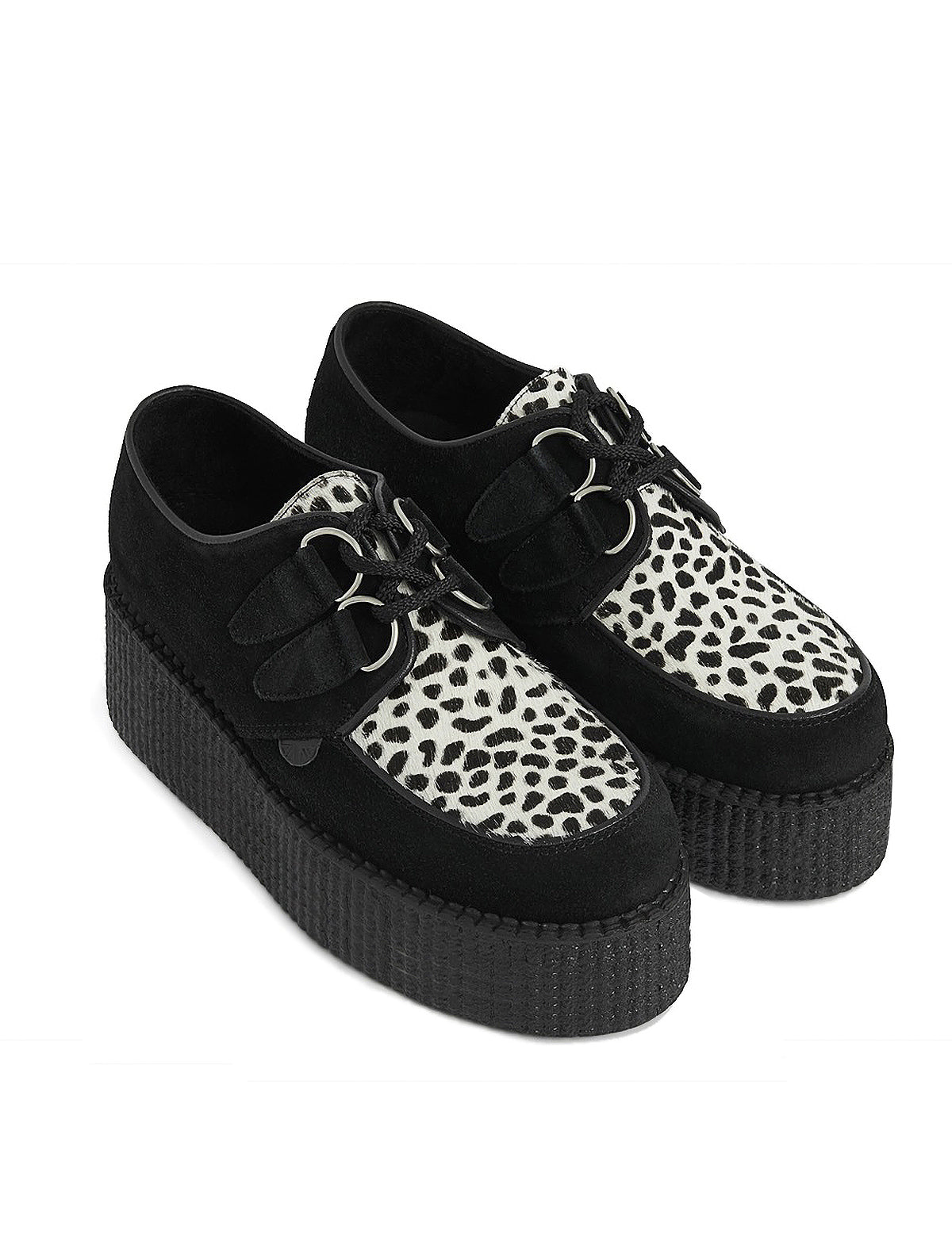 Underground Wulfrun Double Sole Creeper Shoes in Black Leopard Suede
