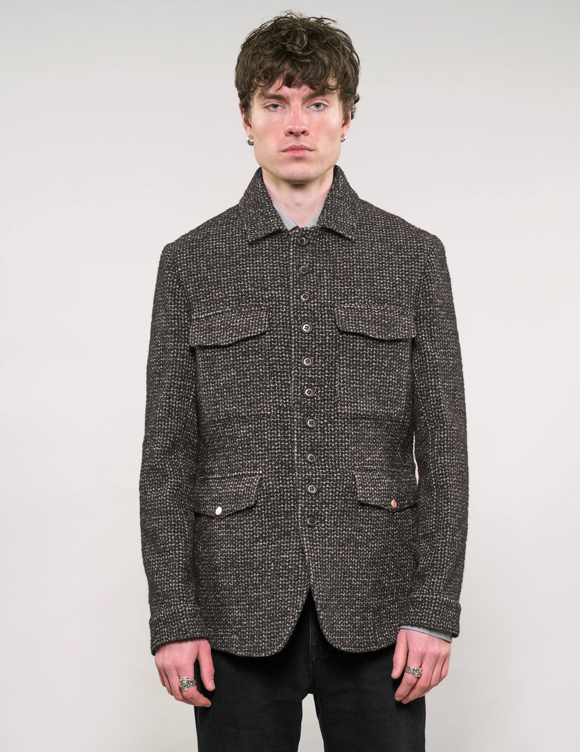 IMMORTAL Monaco Car Coat - Tweed Charcoal and Black
