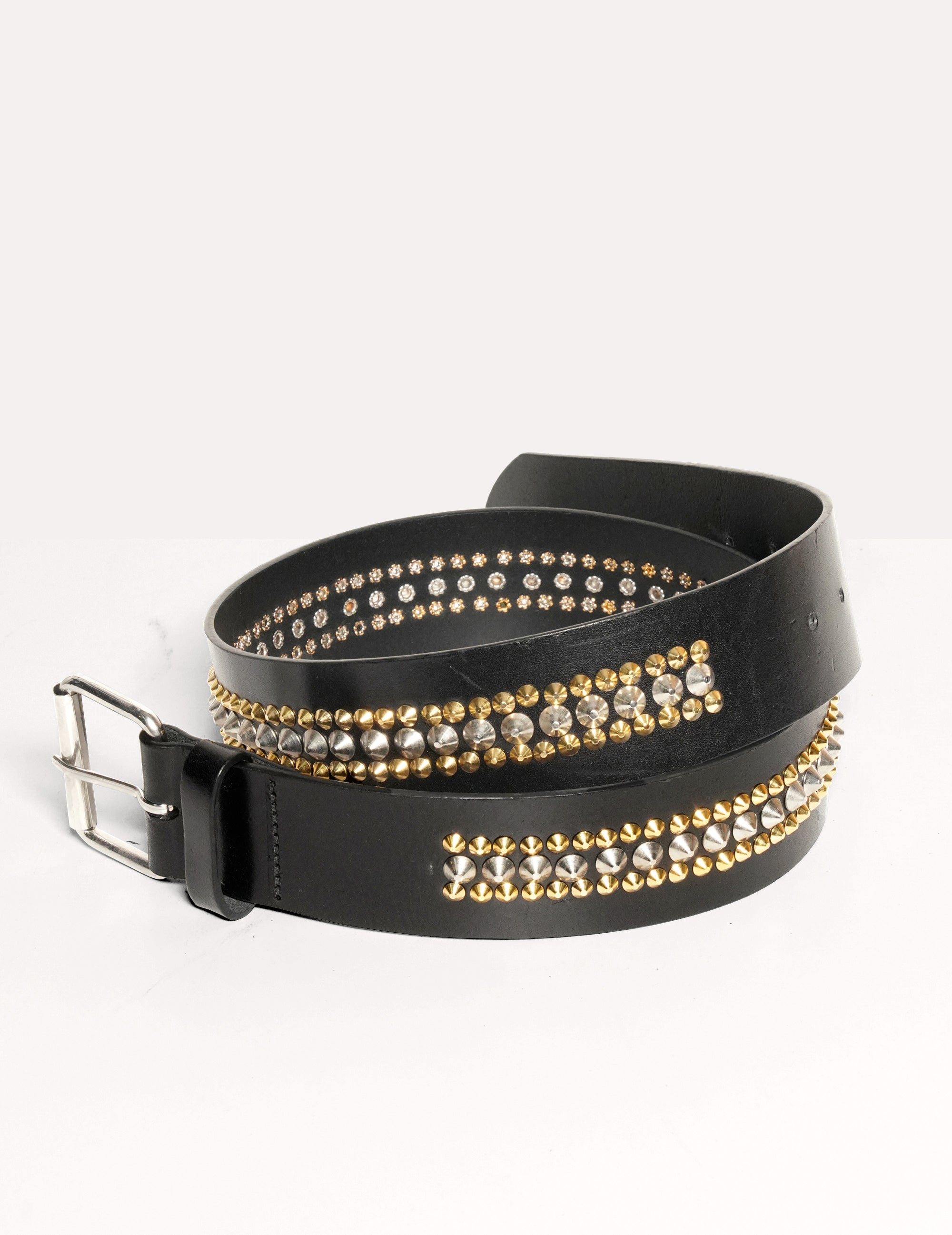 Black Leather Studded Belt Silver & Gold | Stuart Trevor