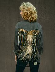 Party Back Shirt - Gold Star Sequin - Grey Denim