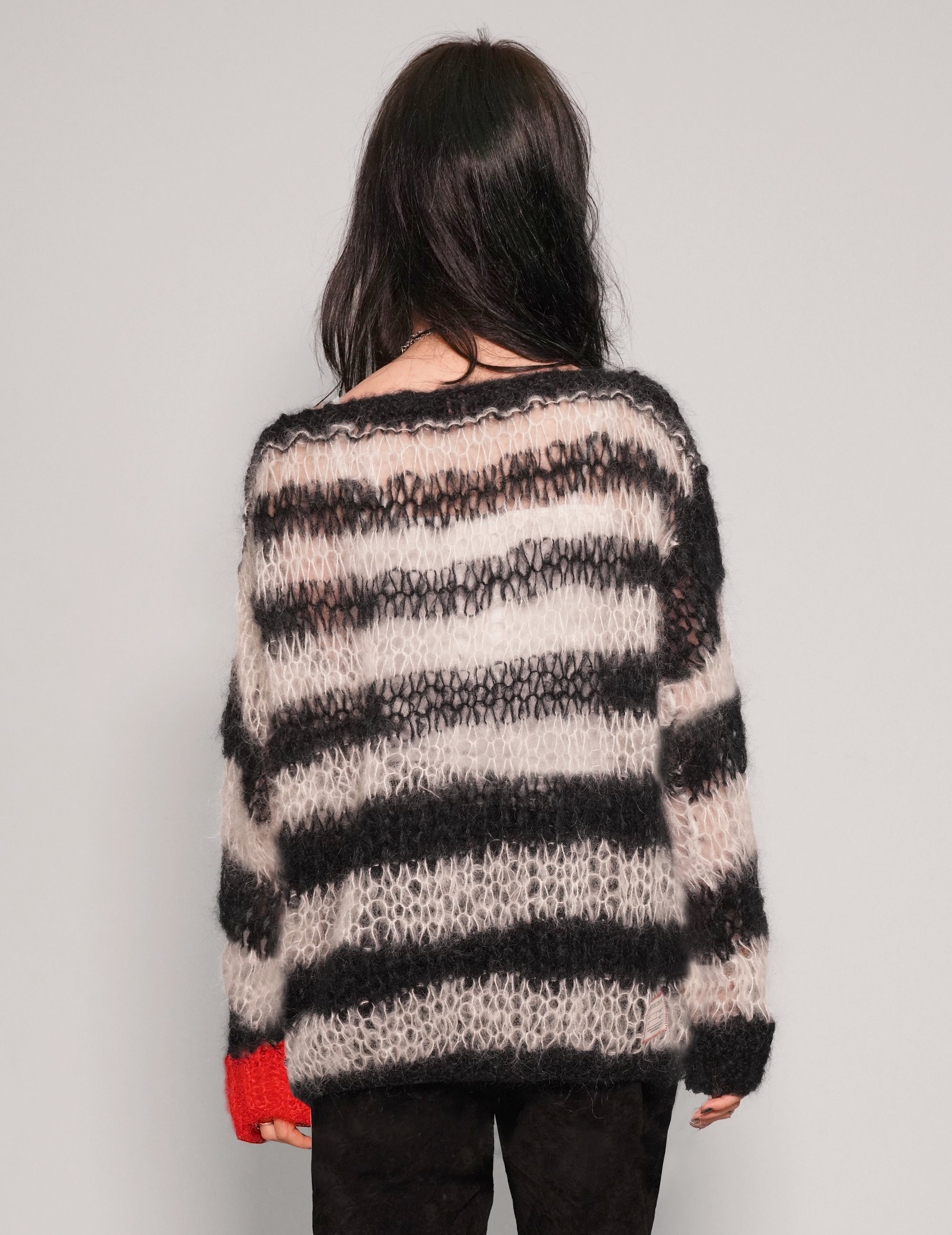 Women's Mohair Kitted Jumper in Black White Stripe – Stuart Trevor