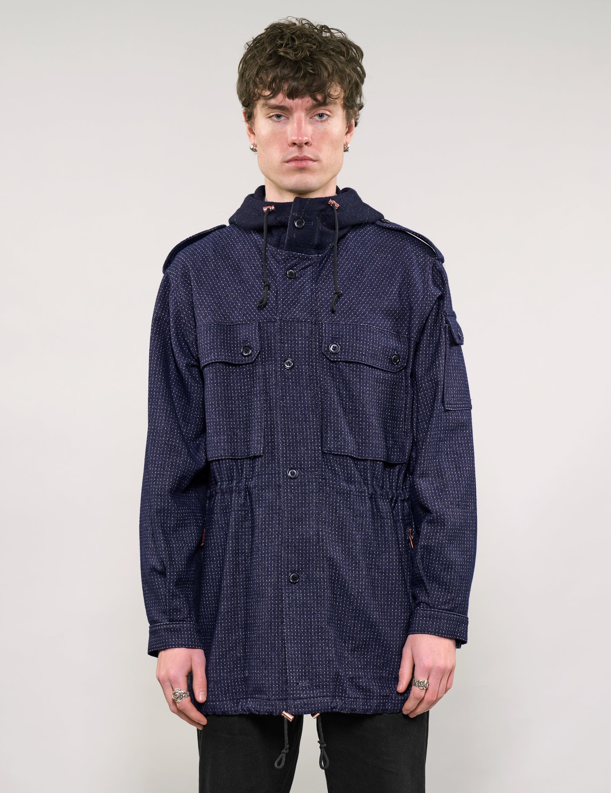 IMMORTAL Hooded Parka in Navy Micro Dot