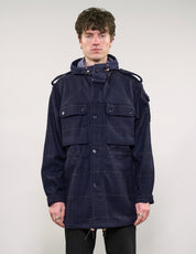 IMMORTAL Hooded Wool Parka in Windowpane Check