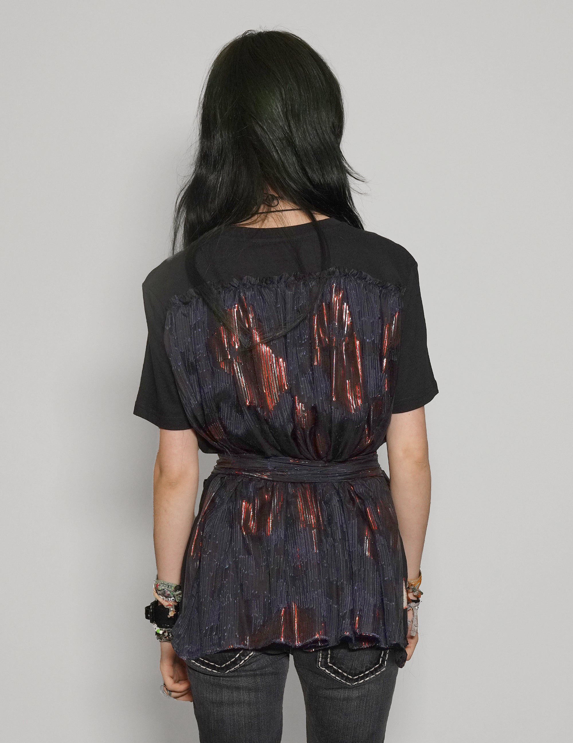 Women's Black T-Shirt with Blue & Gold Sequin Tie Back | Stuart Trevor