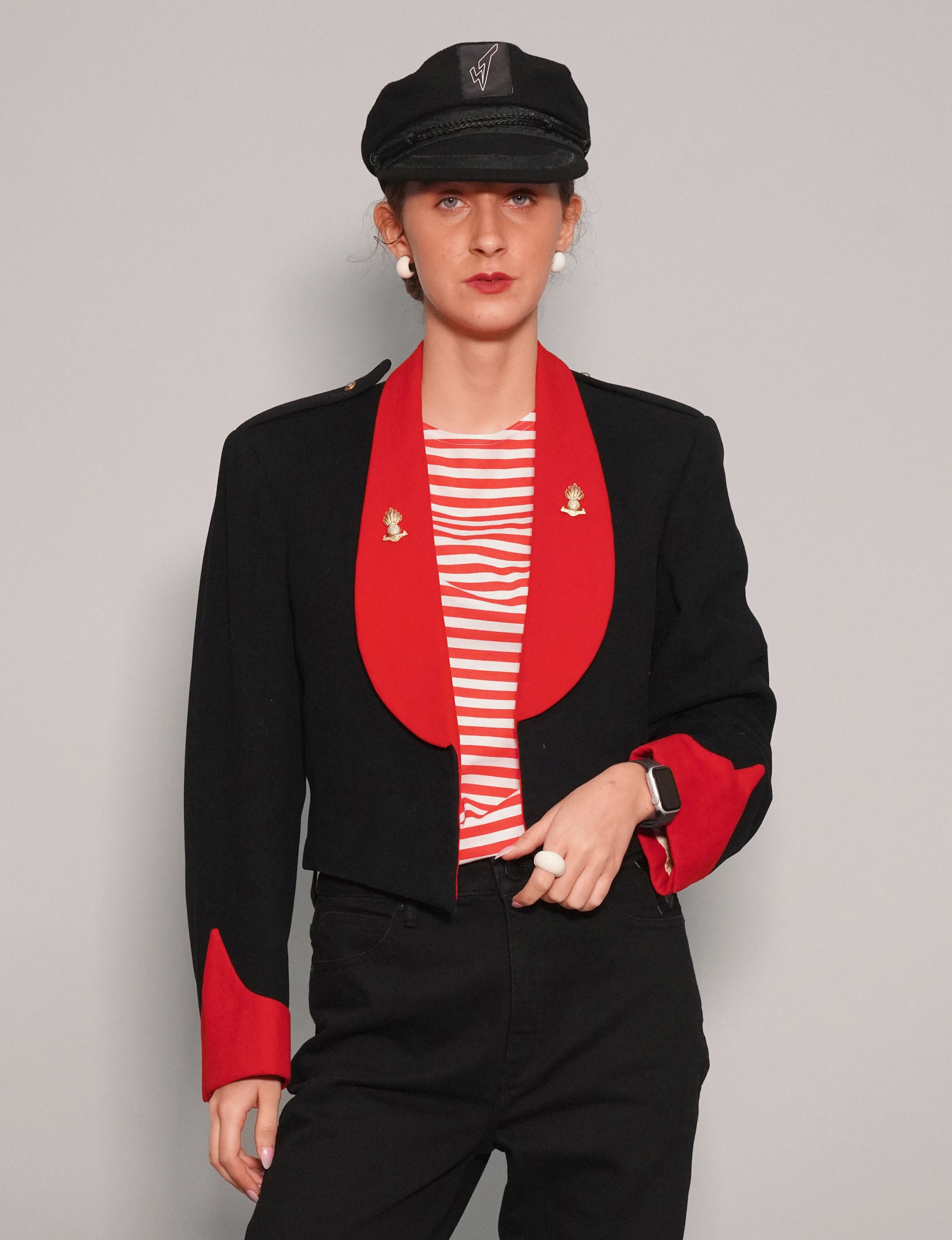 Women's Vintage Military Guards Jacket in Black & Red | Stuart Trevor
