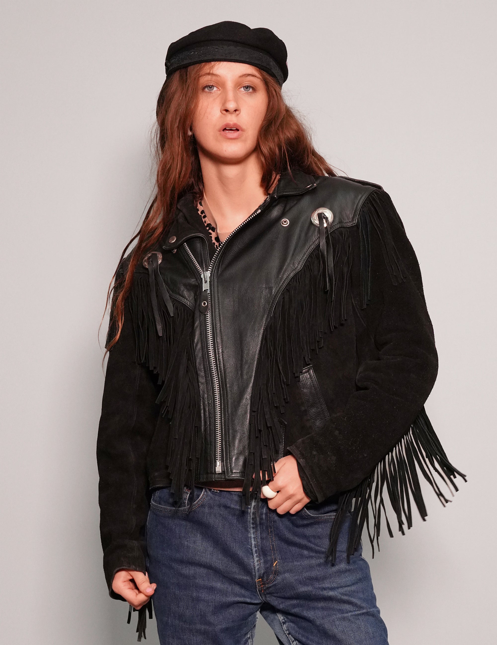 Women's Vintage Black Fringe Leather Jacket | Stuart Trevor
