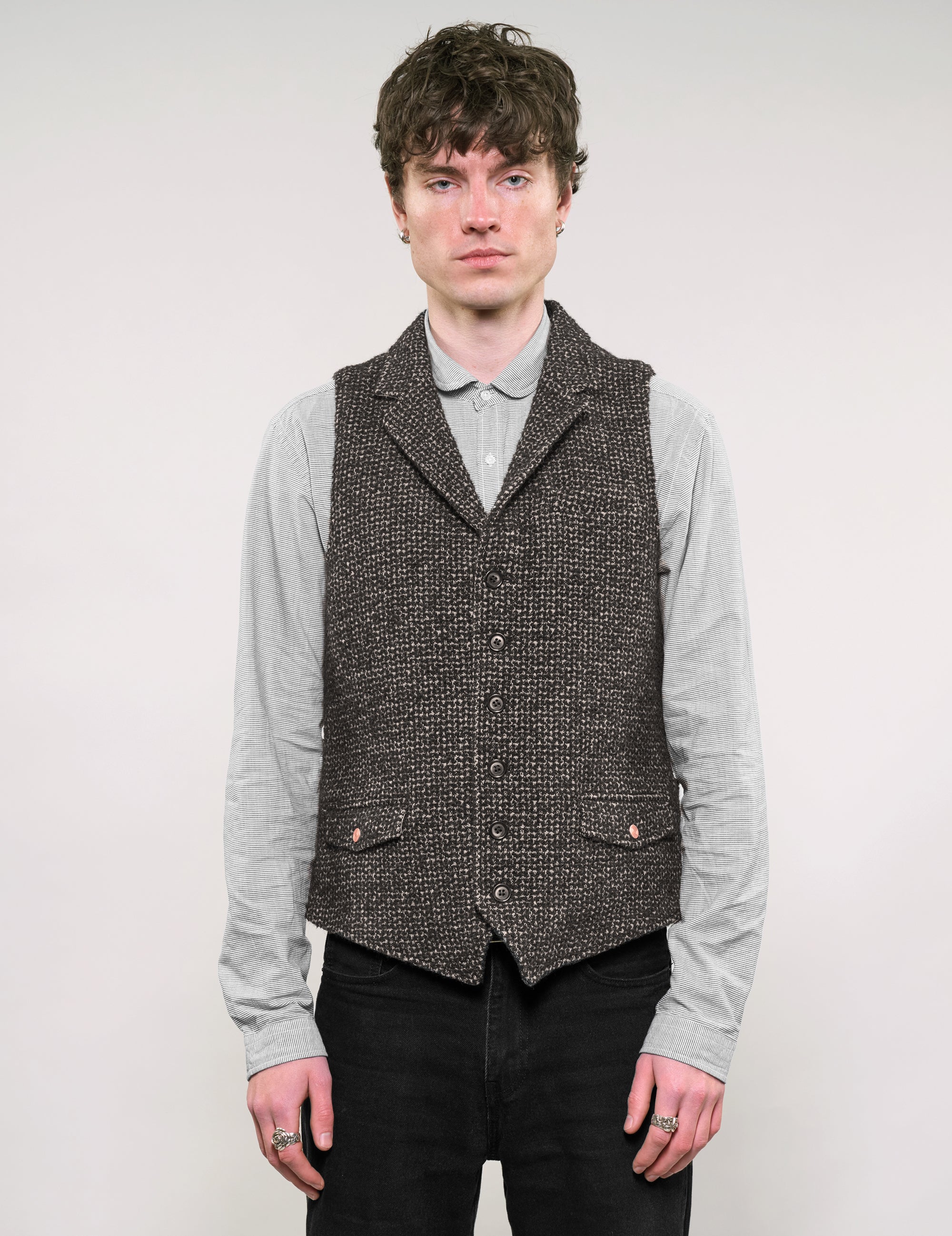 IMMORTAL Black and White Bouclé Tweed Waistcoat
