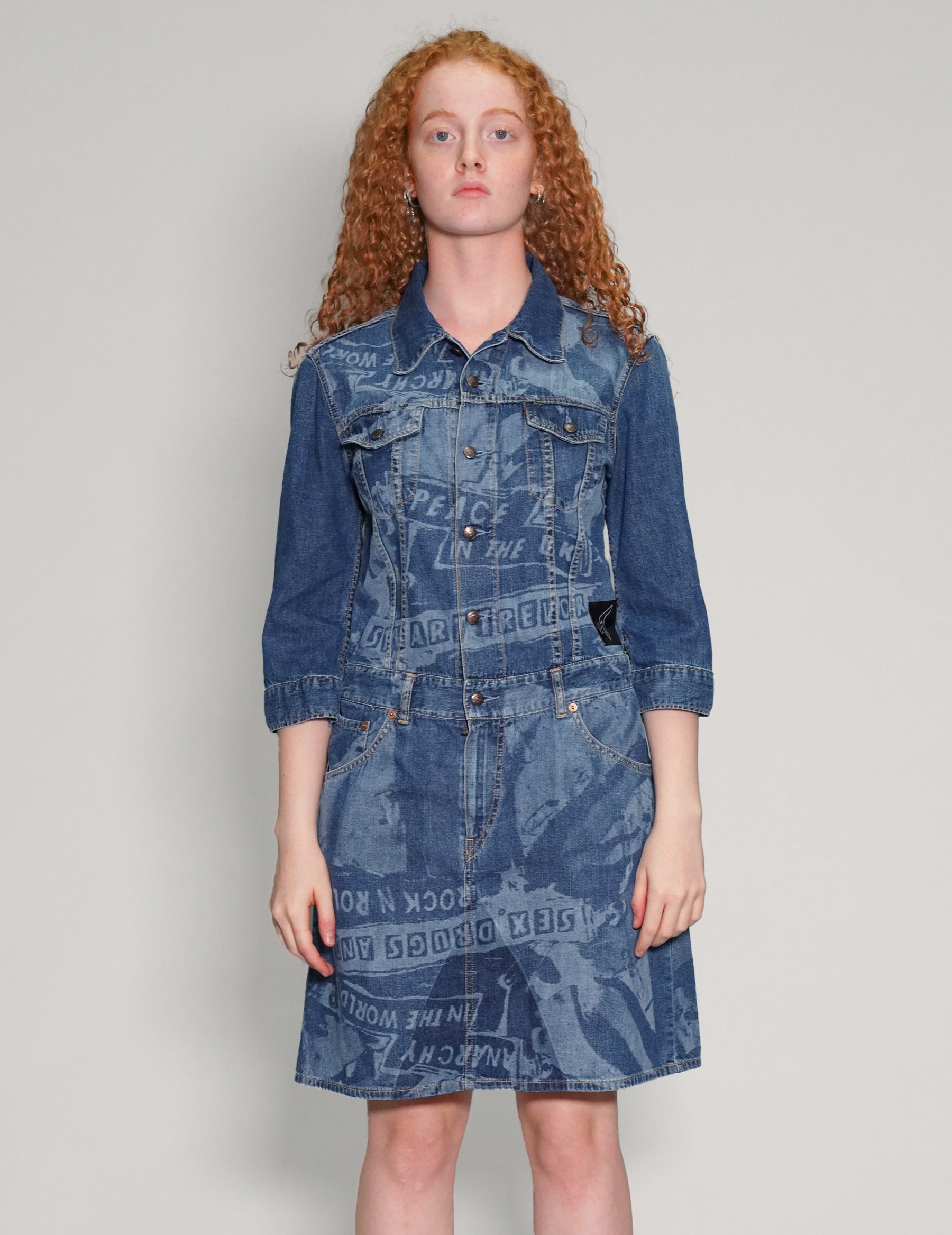 'Peace' Laser Print Dark Denim Dress