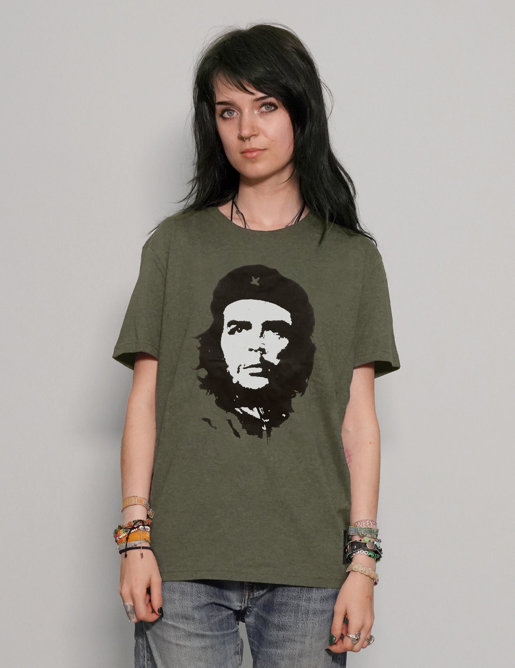 Women's Graphic T-Shirt with Che Guevara Print in Khaki Green | Stuart Trevor