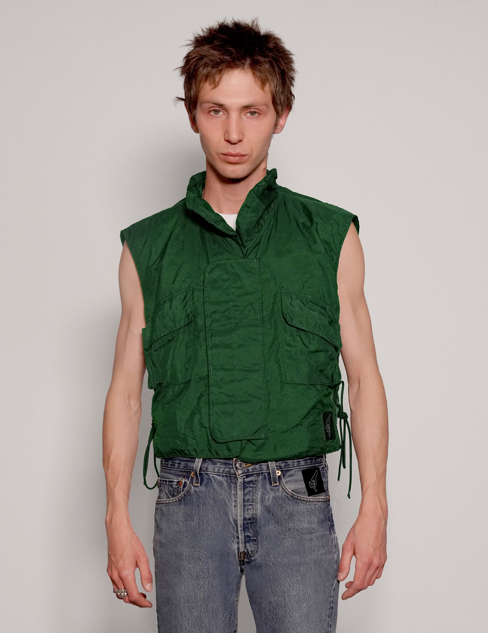 Men's Vintage Military Flak Gilet Jacket in Green | Stuart Trevor