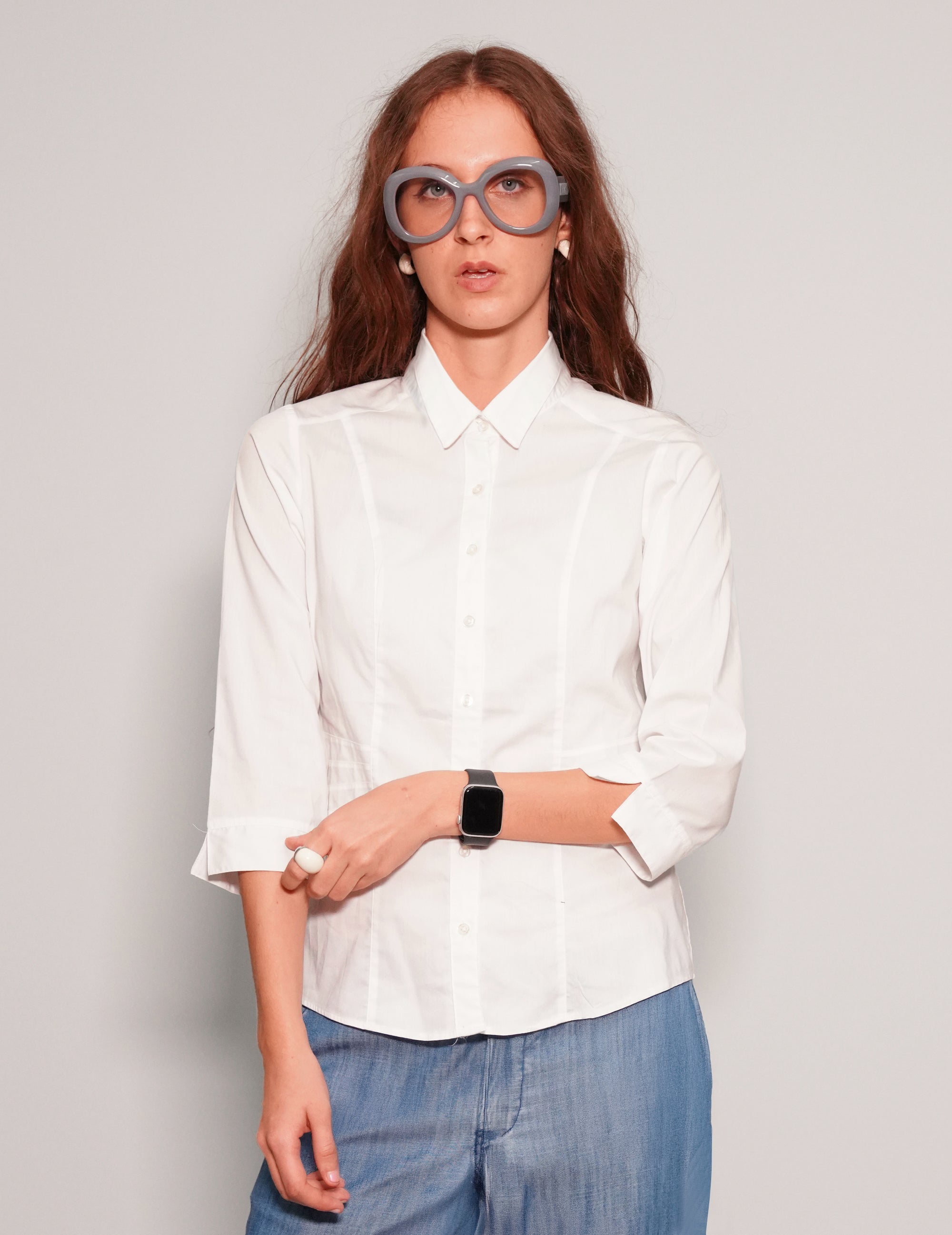 Women's Vintage Cropped Sleeve Blouse in White | Stuart Trevor