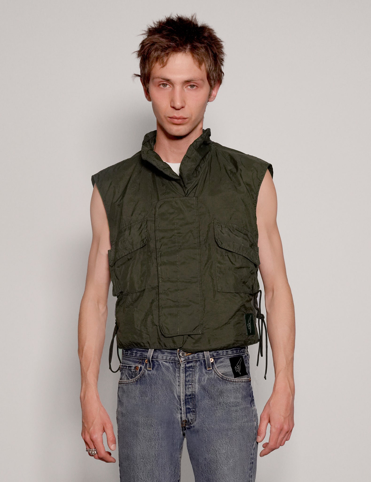 Men's Vintage Military Flak Gilet Jacket in Khaki Green | Stuart Trevor
