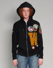 Patched Zip Hoodie in Black