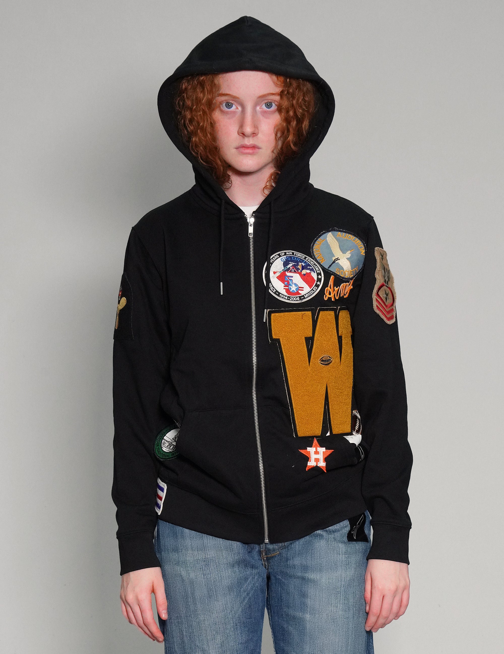 Patched Zip Hoodie in Black