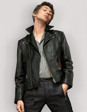 Born Saint Leather Biker Jacket in Black
