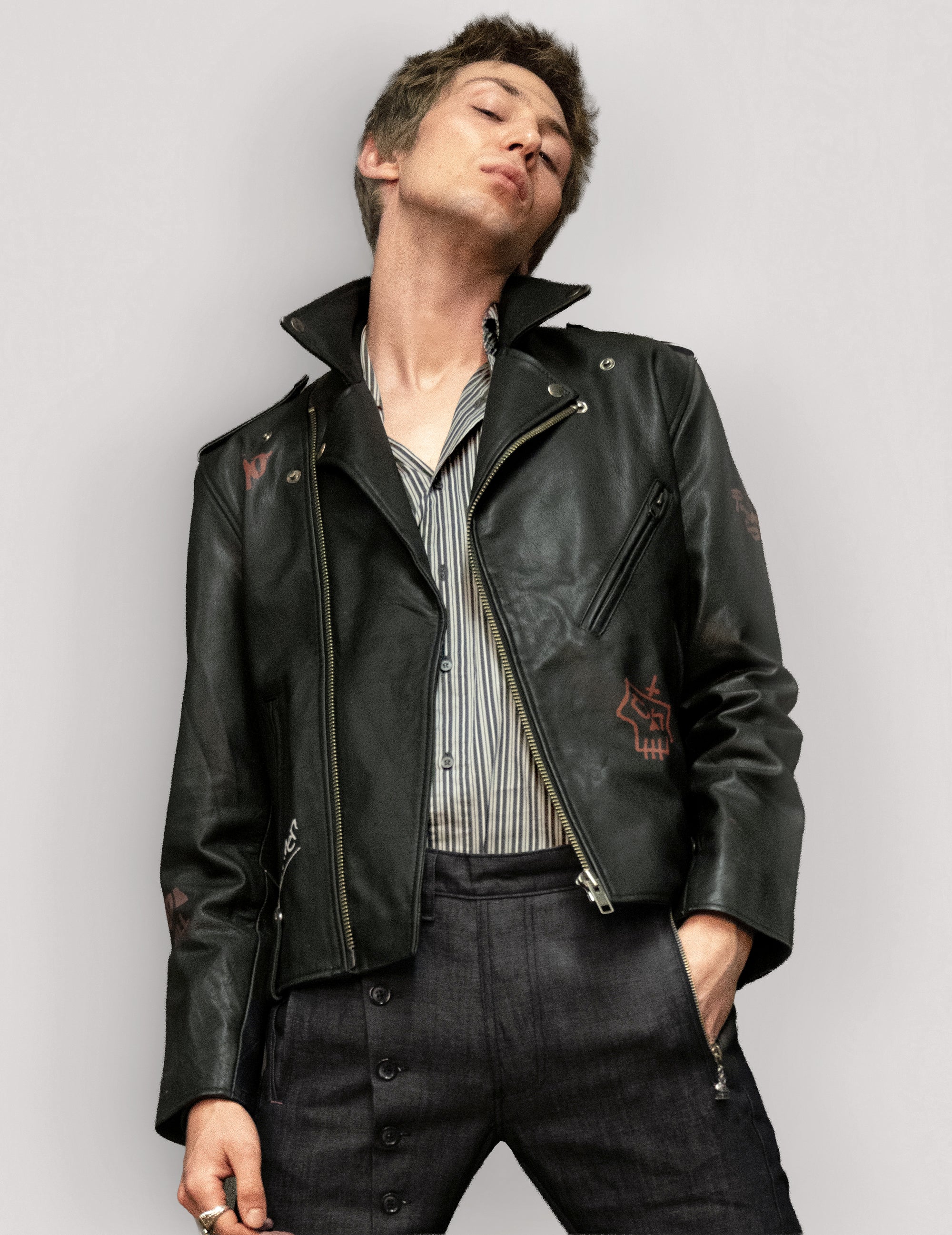 Born Saint Leather Biker Jacket in Black