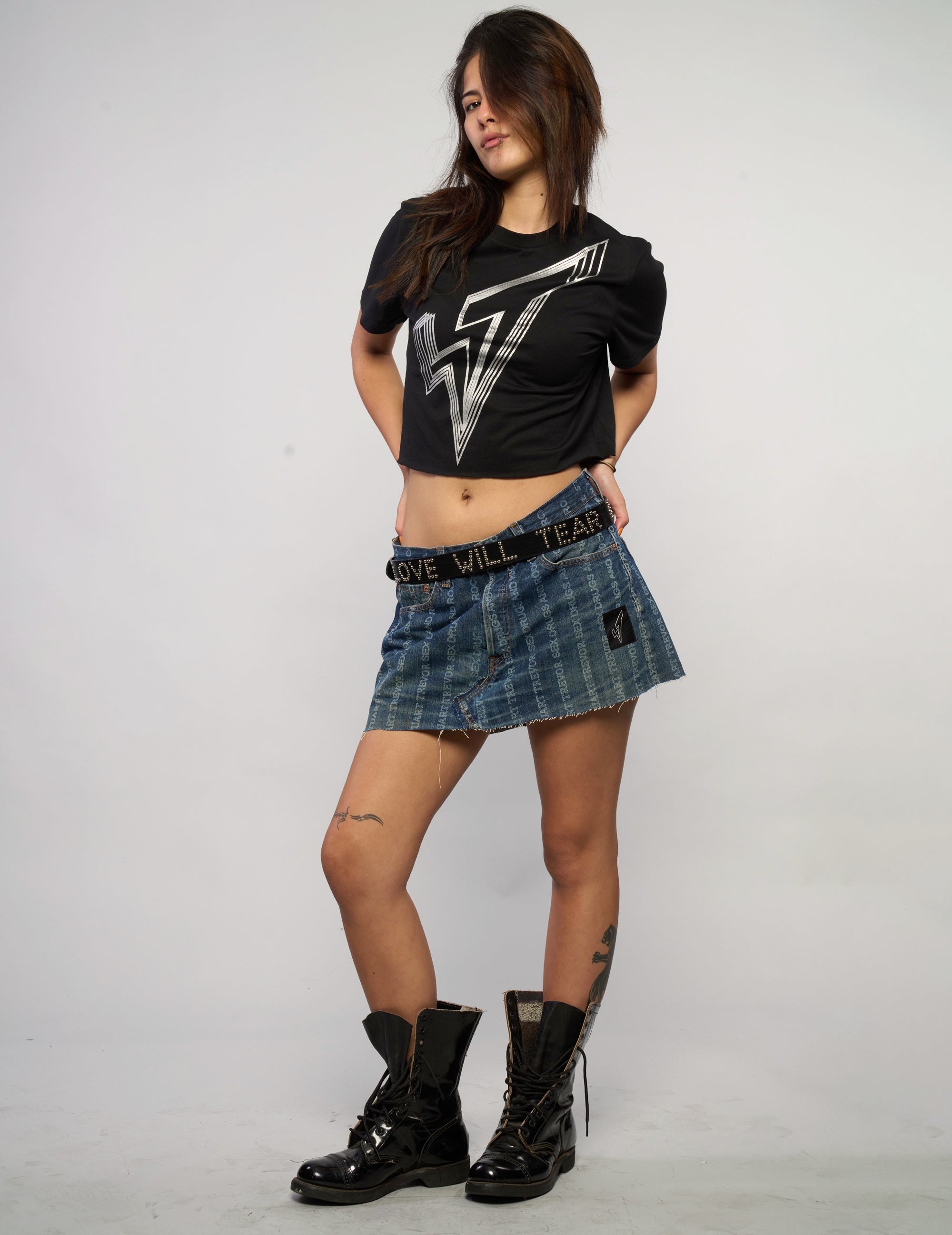 S'x D'ugs and Rock N Roll Denim Mini Skirt - Dark Denim