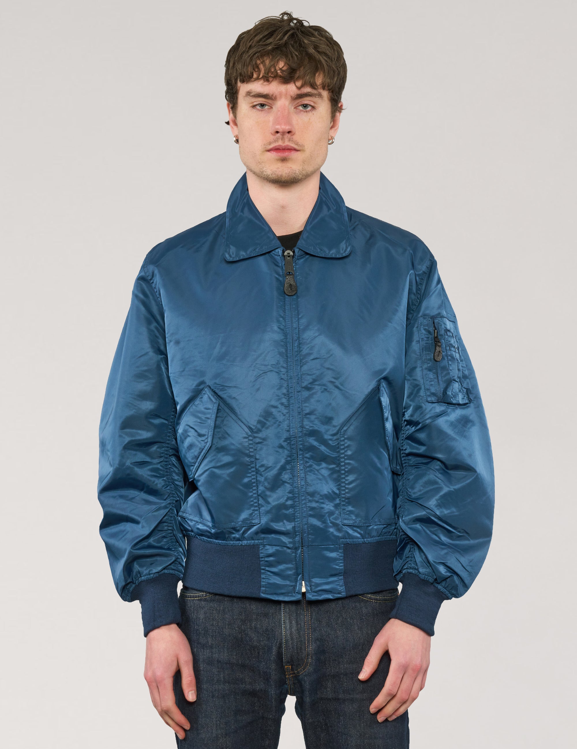 MA-2 Light Weight Collared Bomber Jacket in Blue