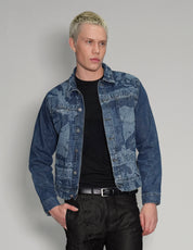 'Peace' Laser Print Denim Jacket in Blue